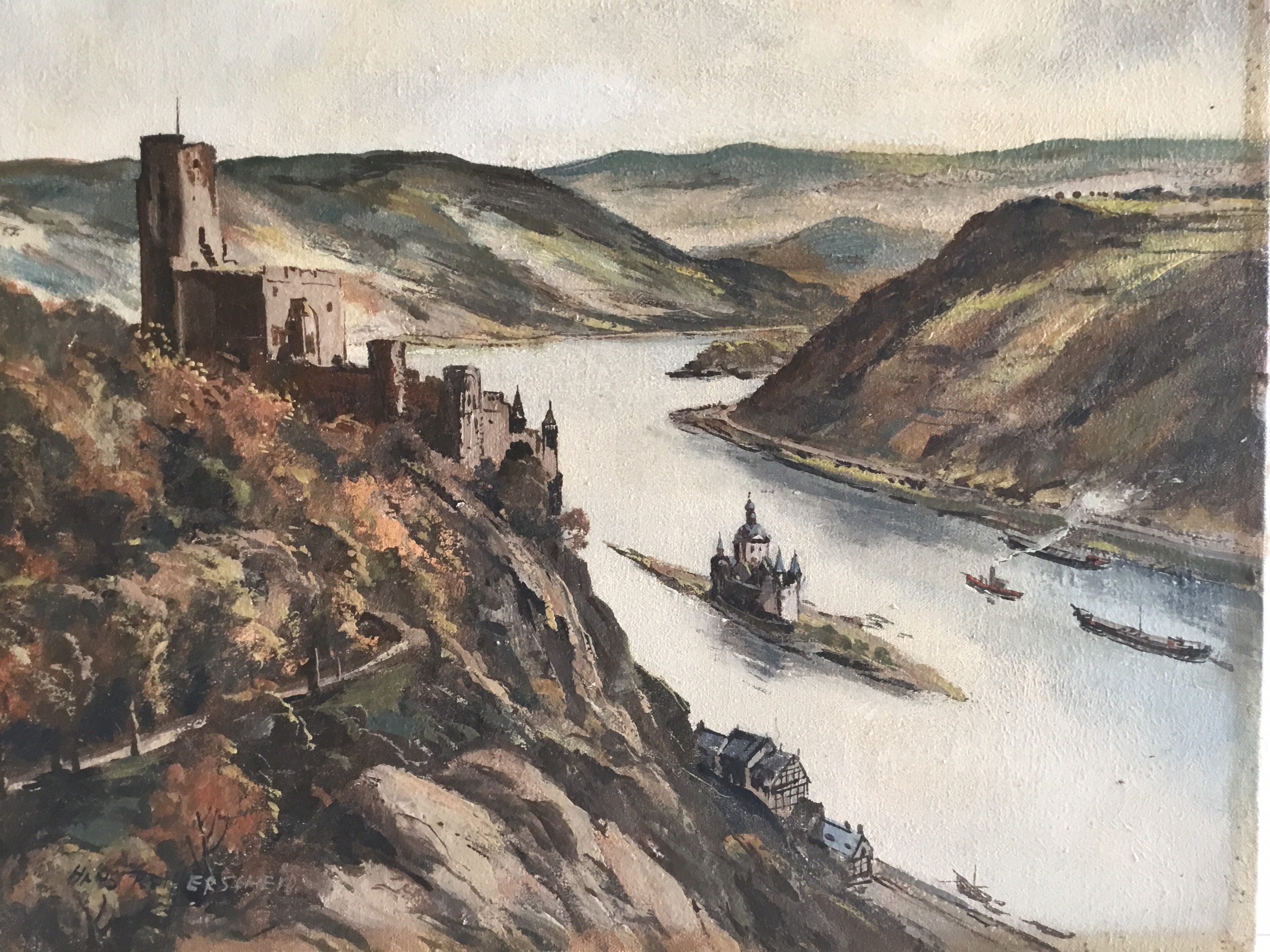 Vintage Painting | View Burg Gutenfels Kaub (1900s) Herscheid Artist — photo 4 of 11