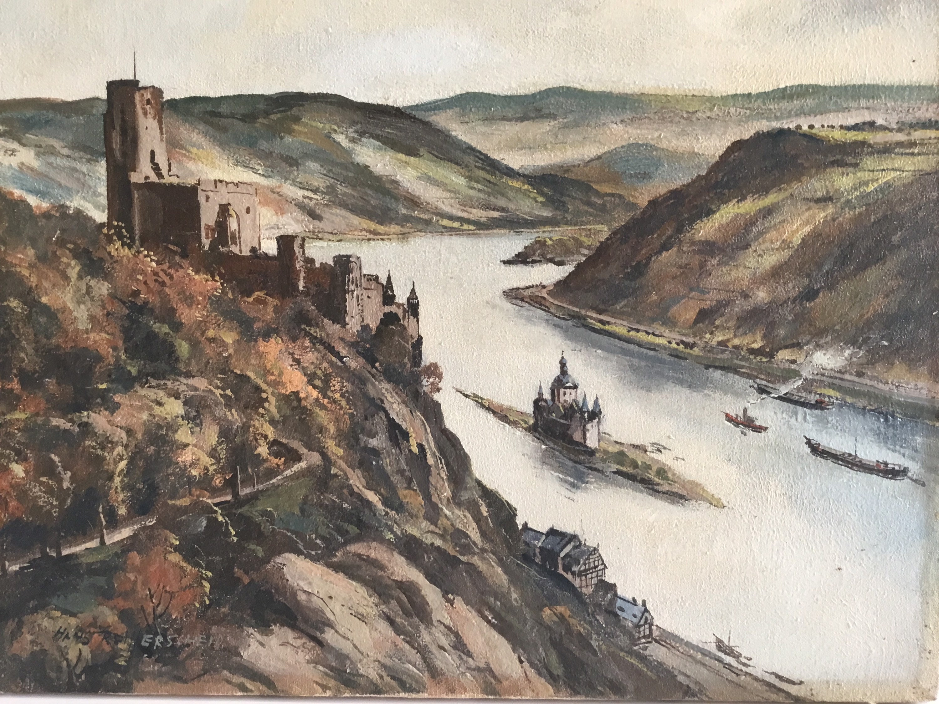 Vintage Painting | View Burg Gutenfels Kaub (1900s) Herscheid Artist — photo 8 of 11