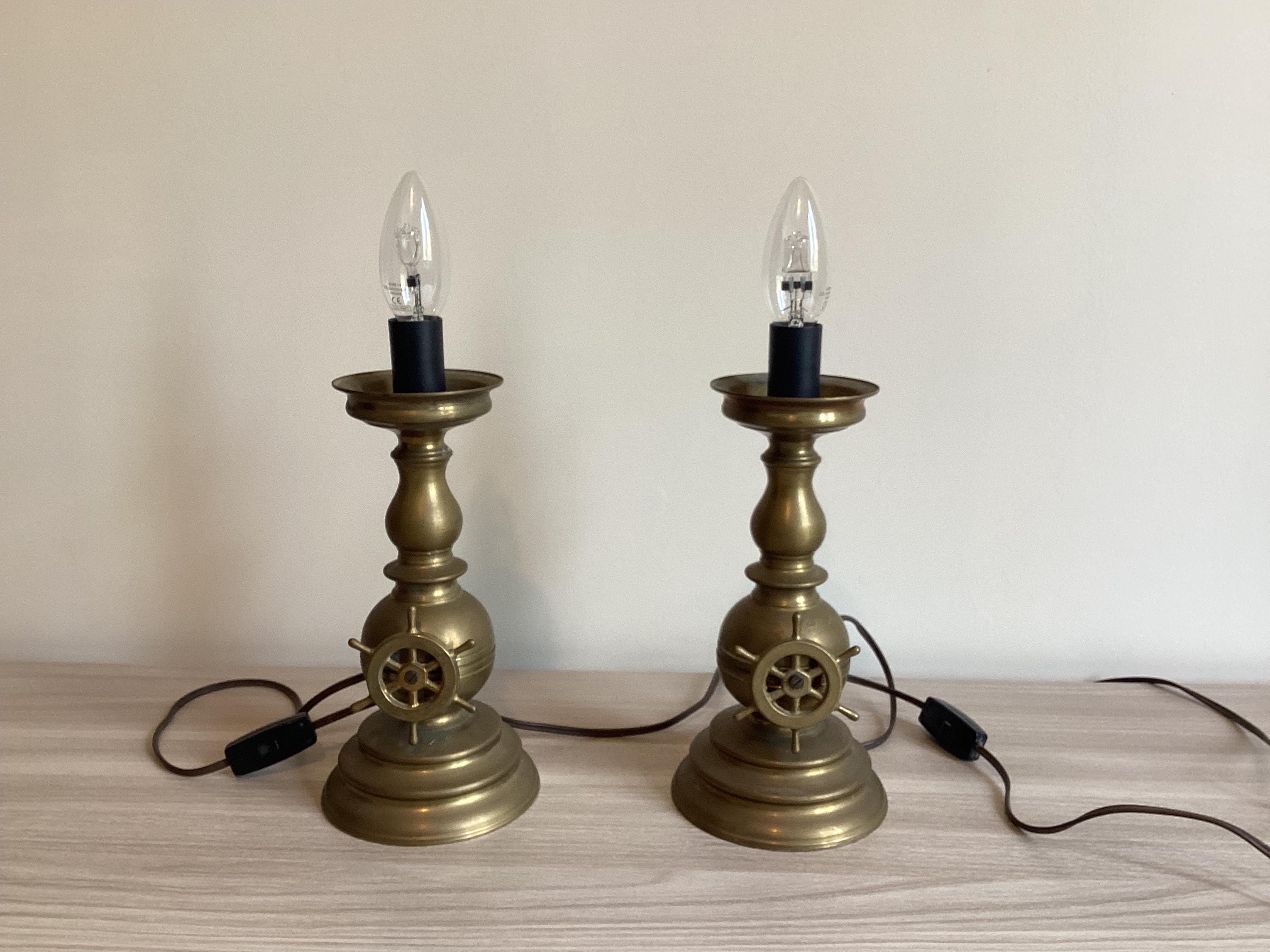 Antique Brass Lamps 19th Century Candle Conversion Electric Table Light — photo 2 of 9