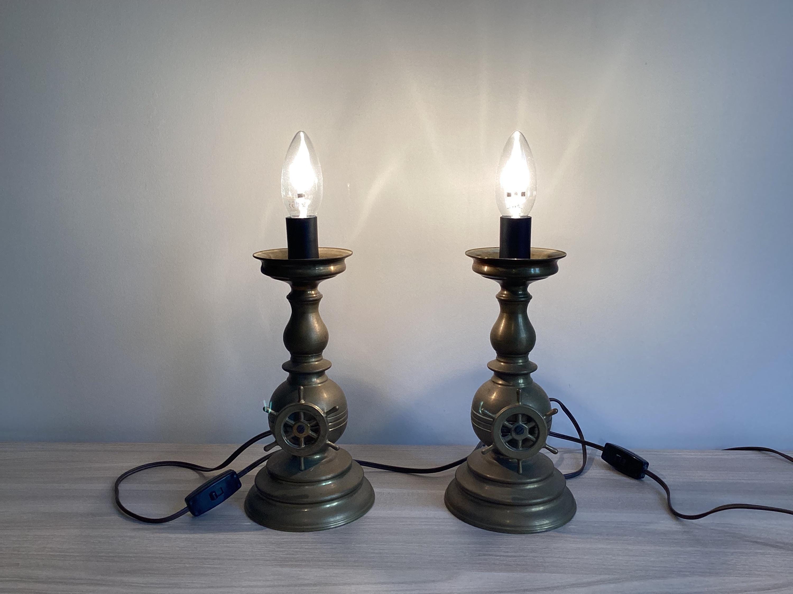 Antique Brass Lamps 19th Century Candle Conversion Electric Table Light — photo 3 of 9