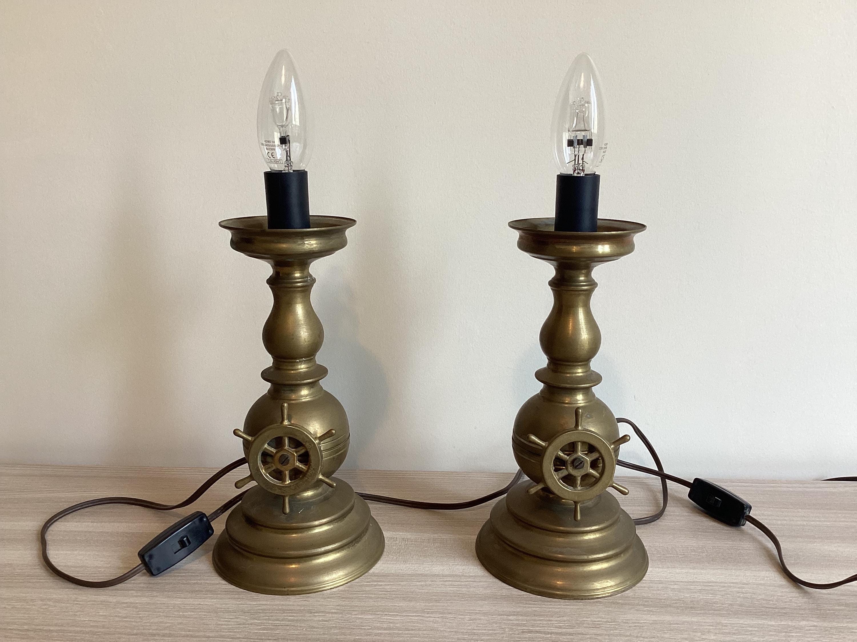 Antique Brass Lamps 19th Century Candle Conversion Electric Table Light — photo 4 of 9