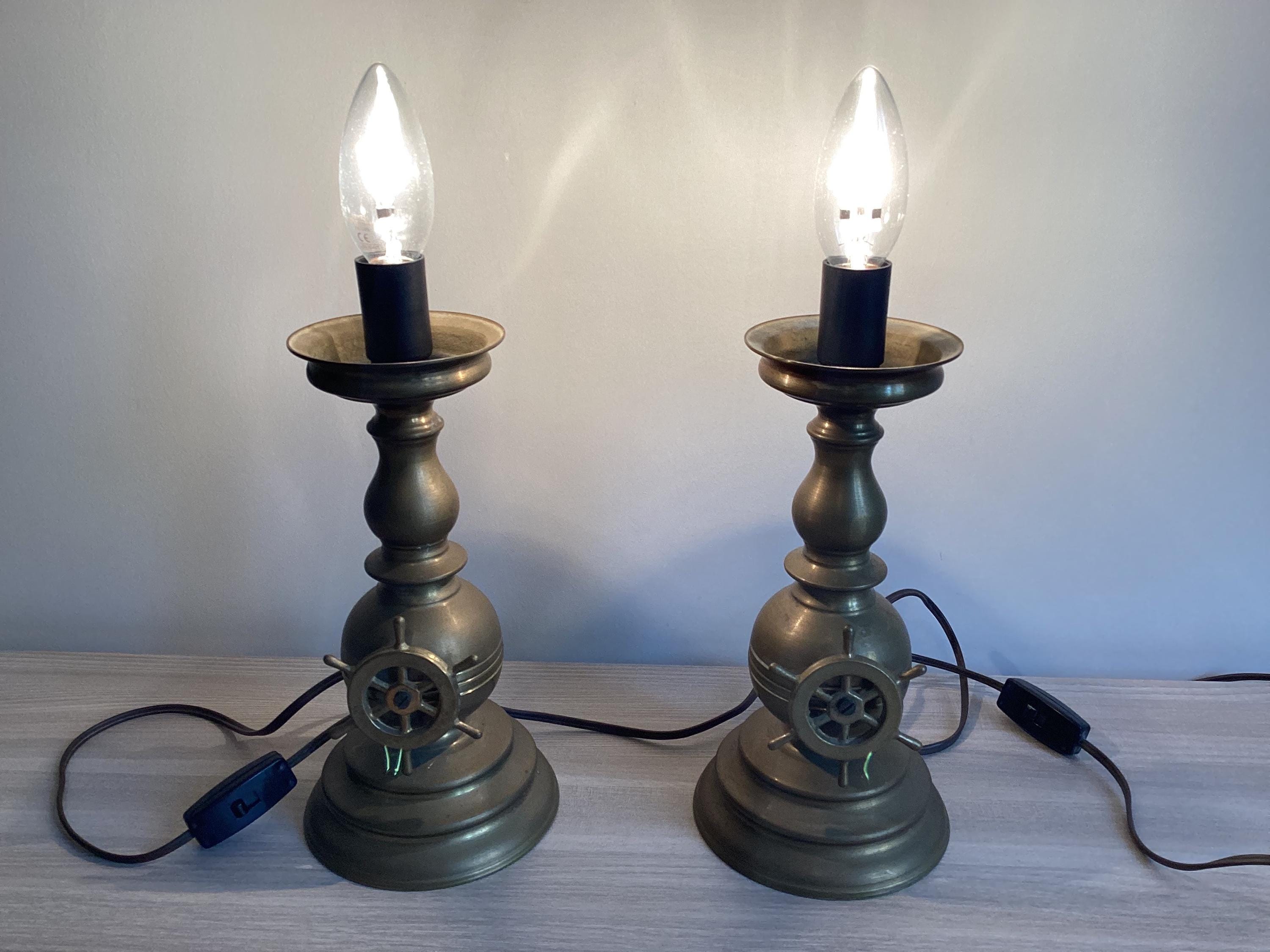 Antique Brass Lamps 19th Century Candle Conversion Electric Table Light — photo 5 of 9