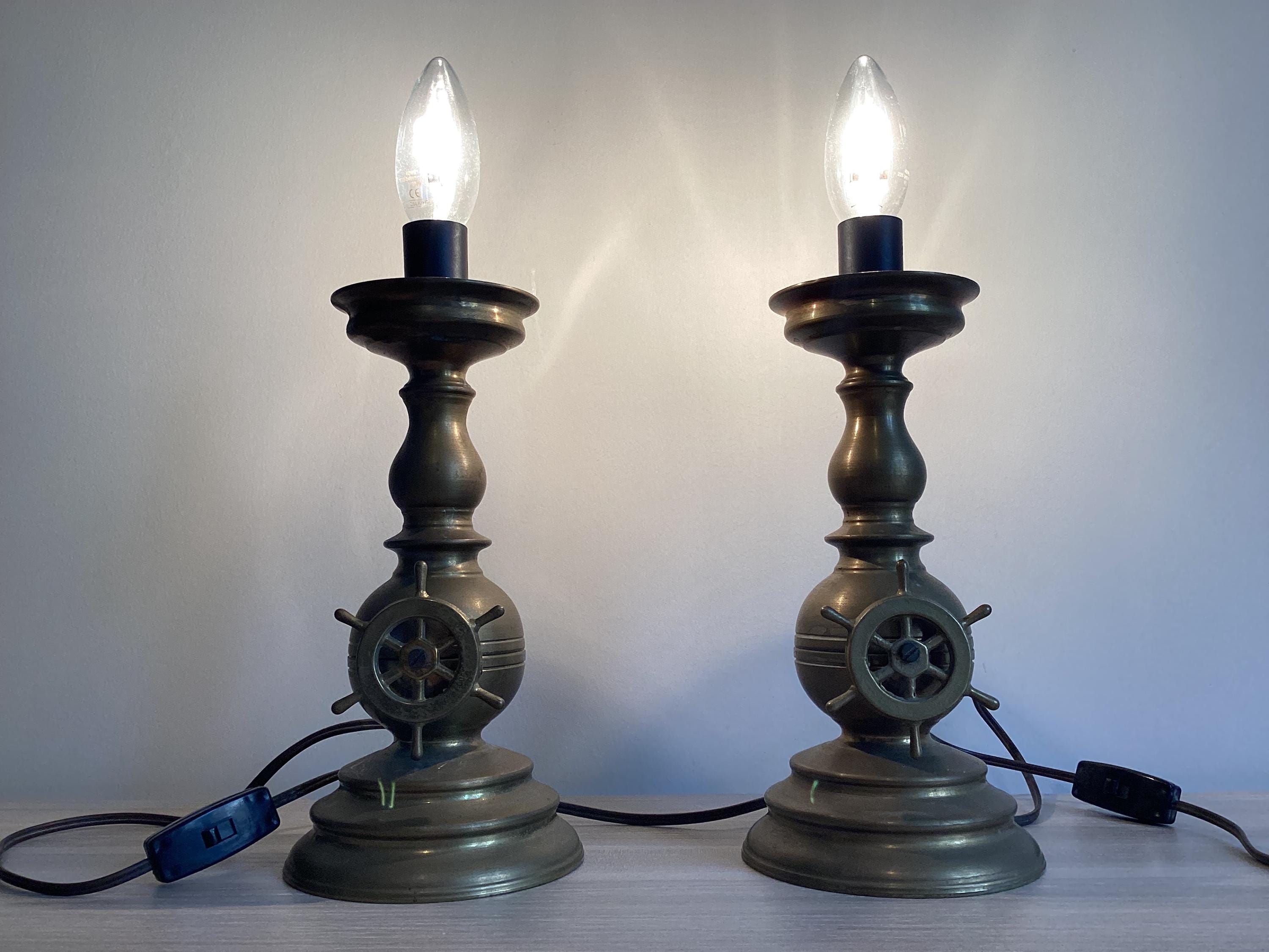 Antique Brass Lamps 19th Century Candle Conversion Electric Table Light — photo 6 of 9