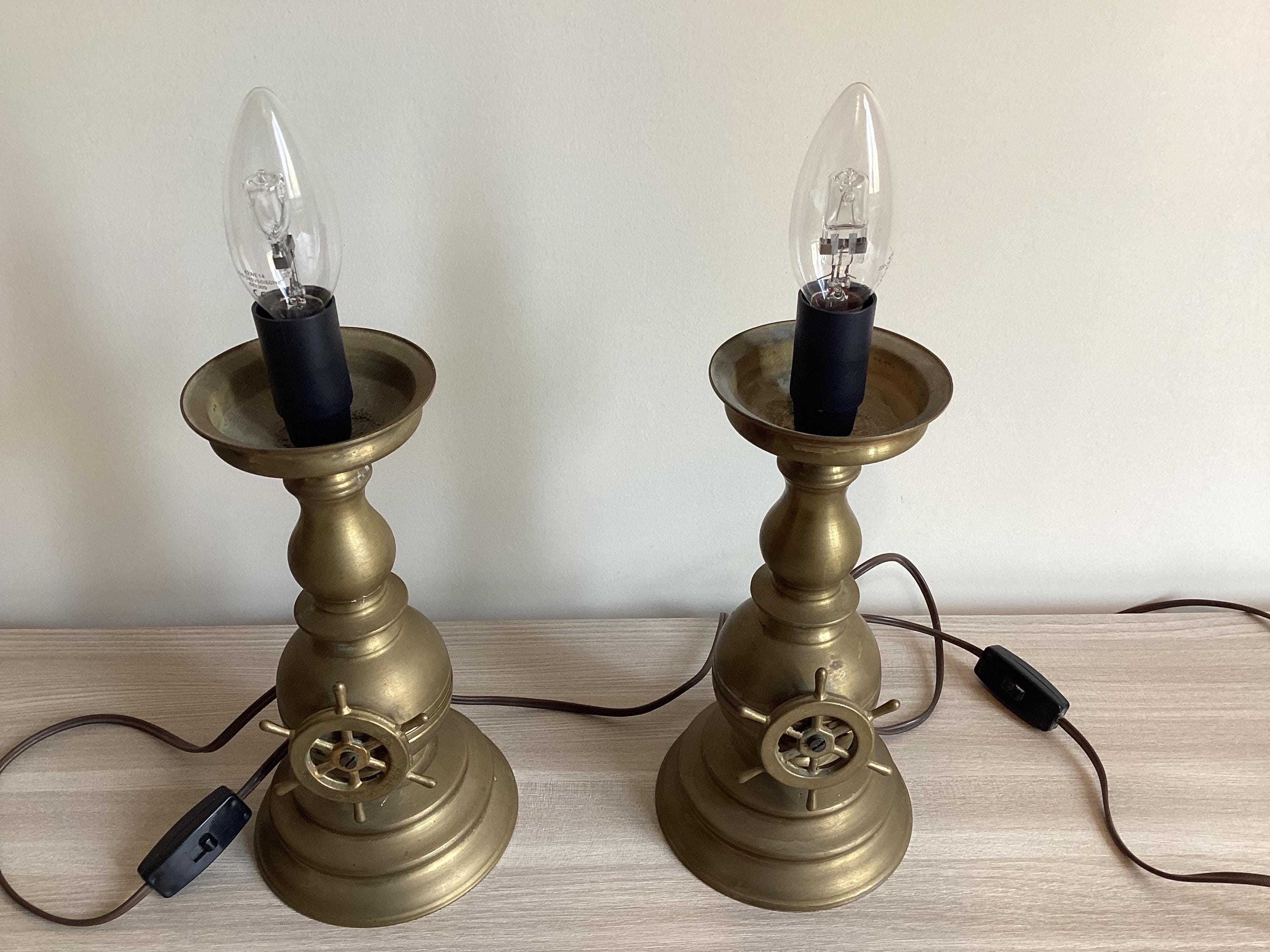 Antique Brass Lamps 19th Century Candle Conversion Electric Table Light — photo 7 of 9