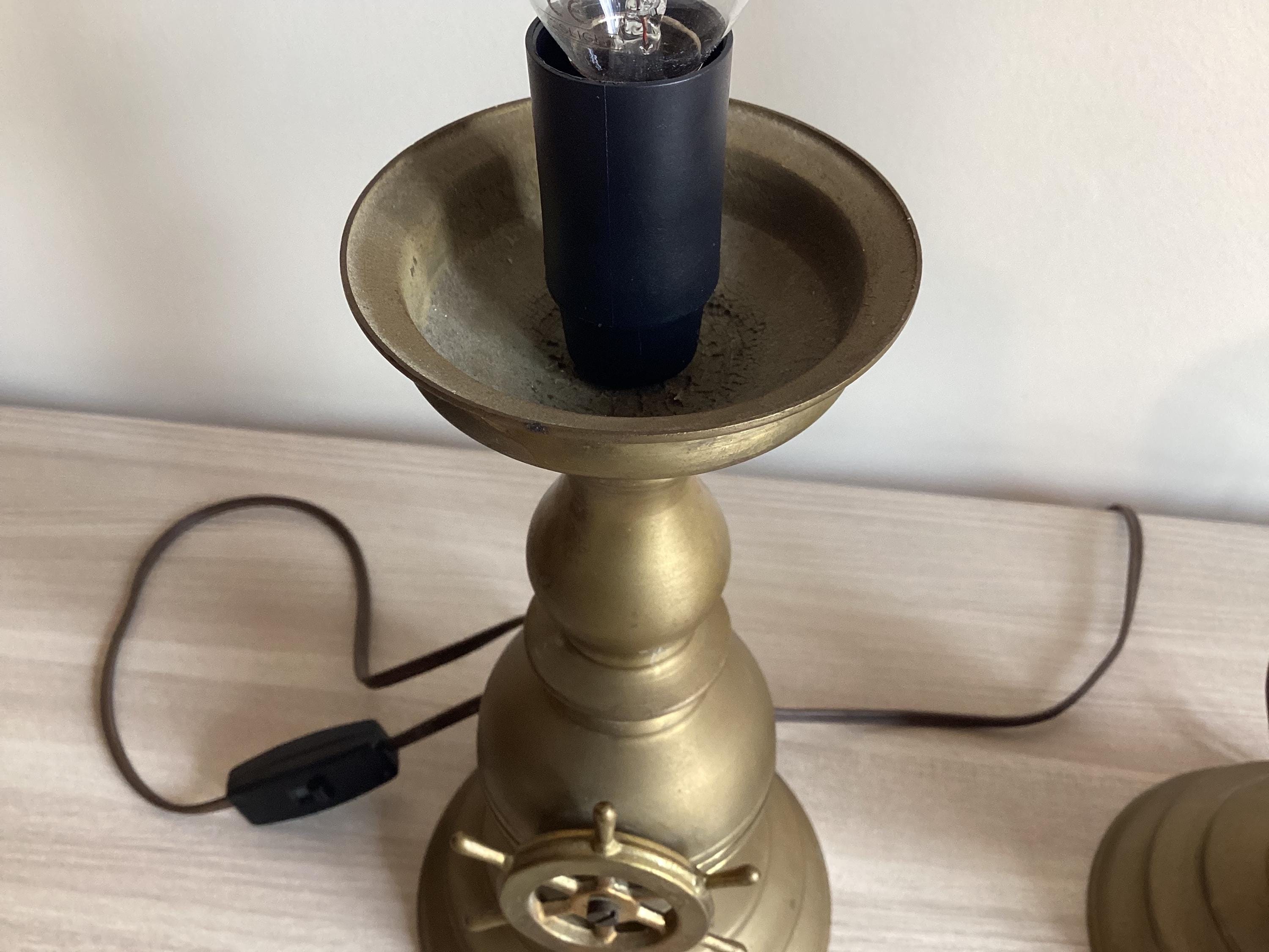 Antique Brass Lamps 19th Century Candle Conversion Electric Table Light — photo 9 of 9