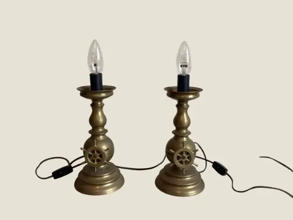 Antique Brass Lamps 19th Century Candle Conversion Electric Table Light