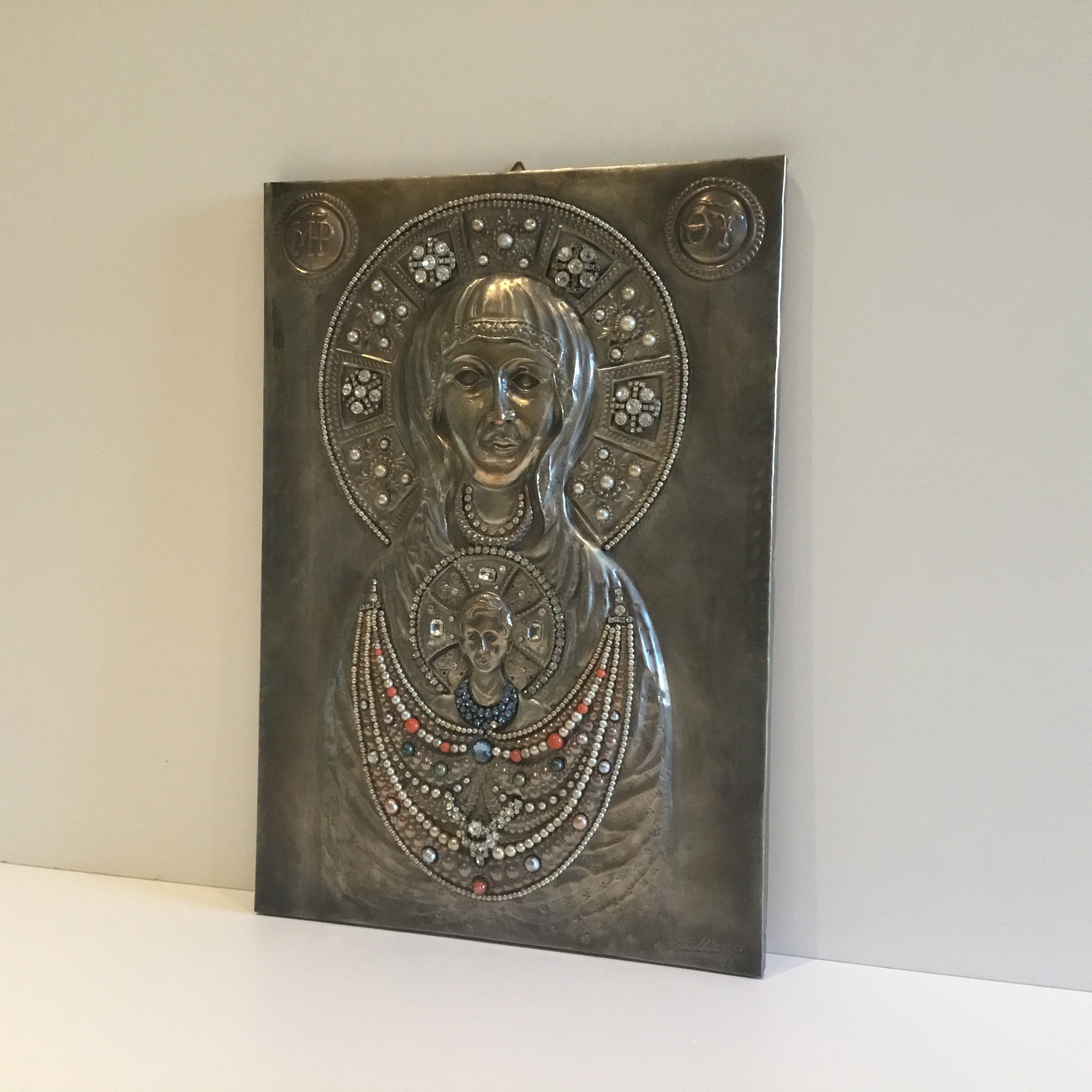 Vintage Icon | 1967 Pellicari Madonna of the Sign, Silver Copper & Crystal — photo 2 of 10