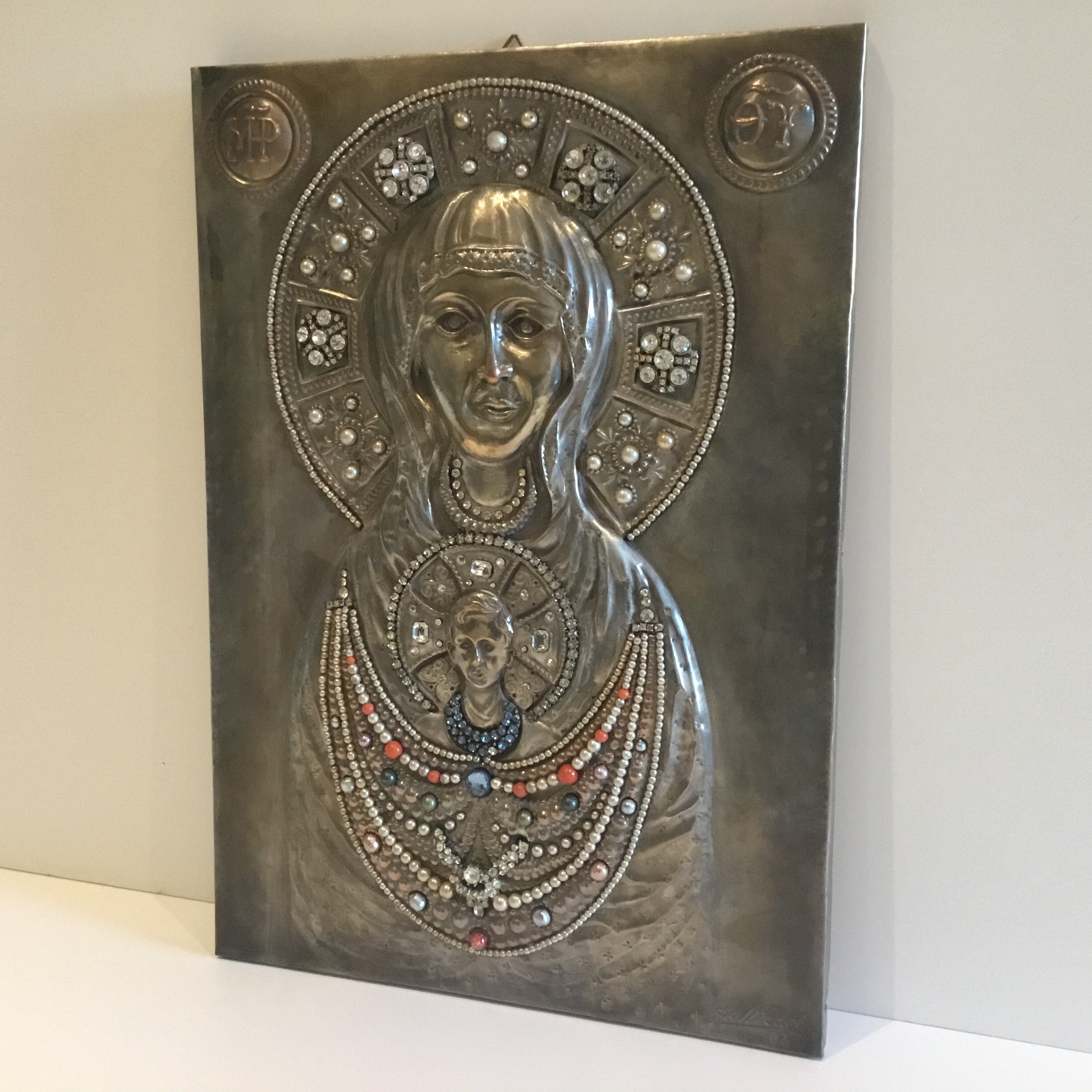Vintage Icon | 1967 Pellicari Madonna of the Sign, Silver Copper & Crystal — photo 3 of 10