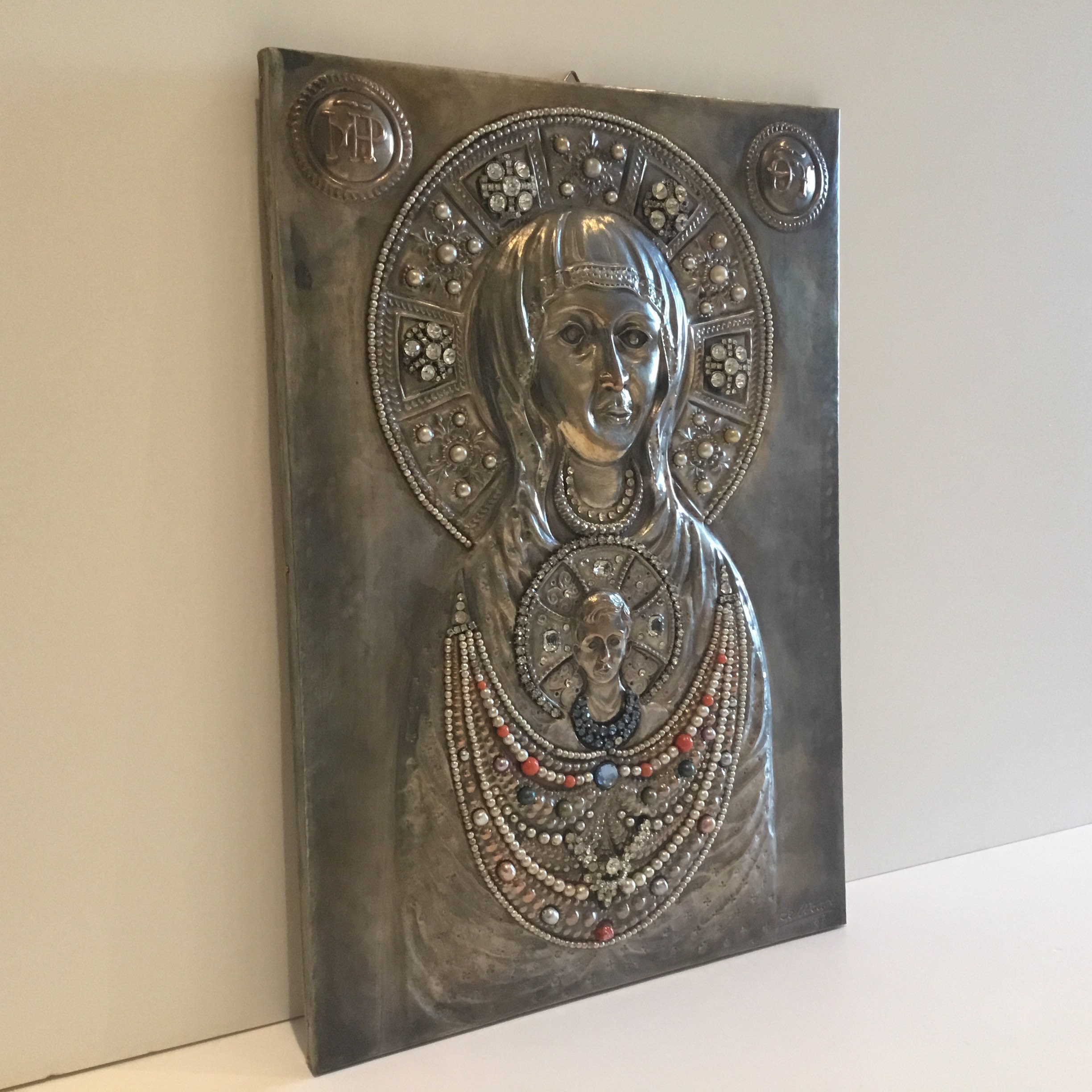 Vintage Icon | 1967 Pellicari Madonna of the Sign, Silver Copper & Crystal — photo 4 of 10