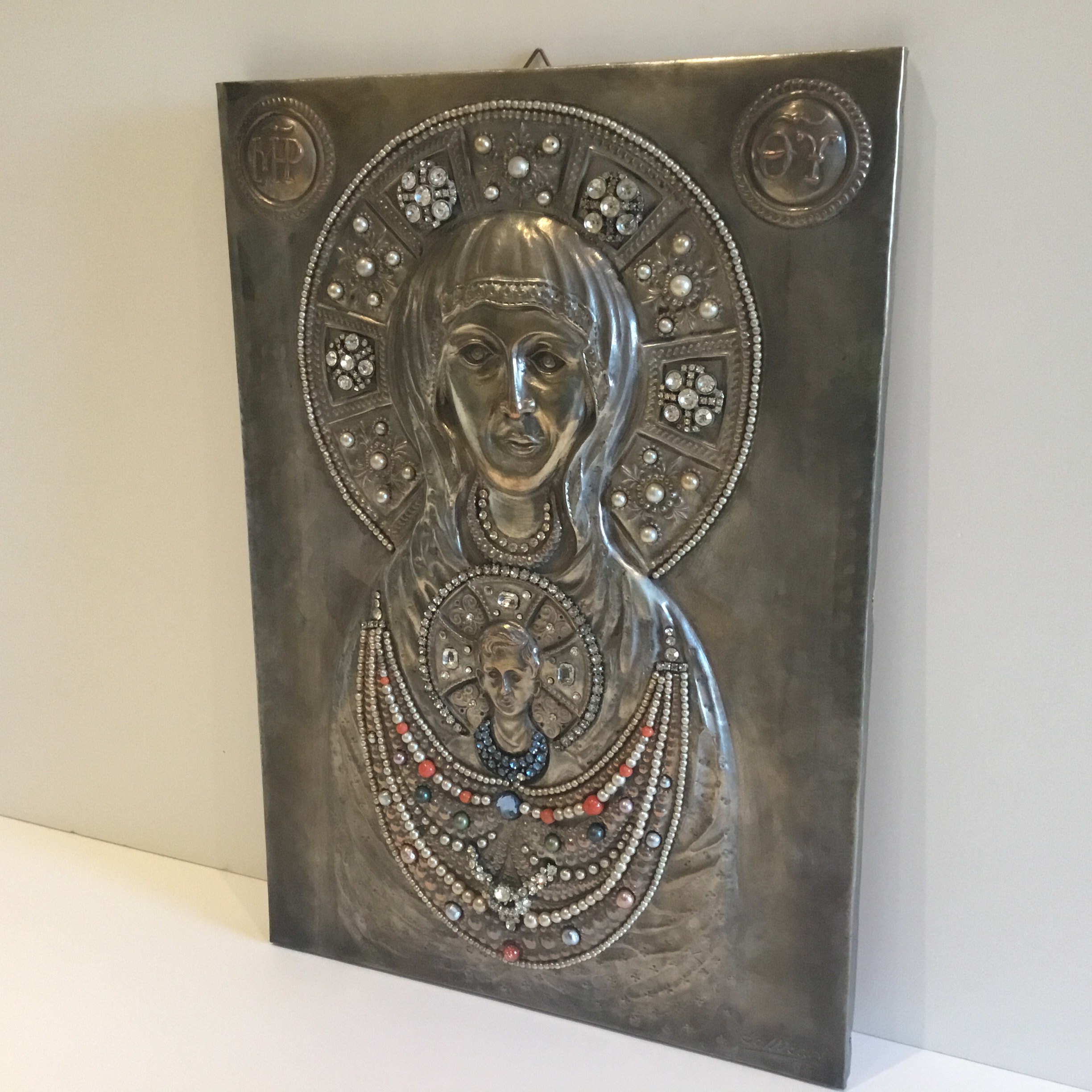 Vintage Icon | 1967 Pellicari Madonna of the Sign, Silver Copper & Crystal — photo 5 of 10