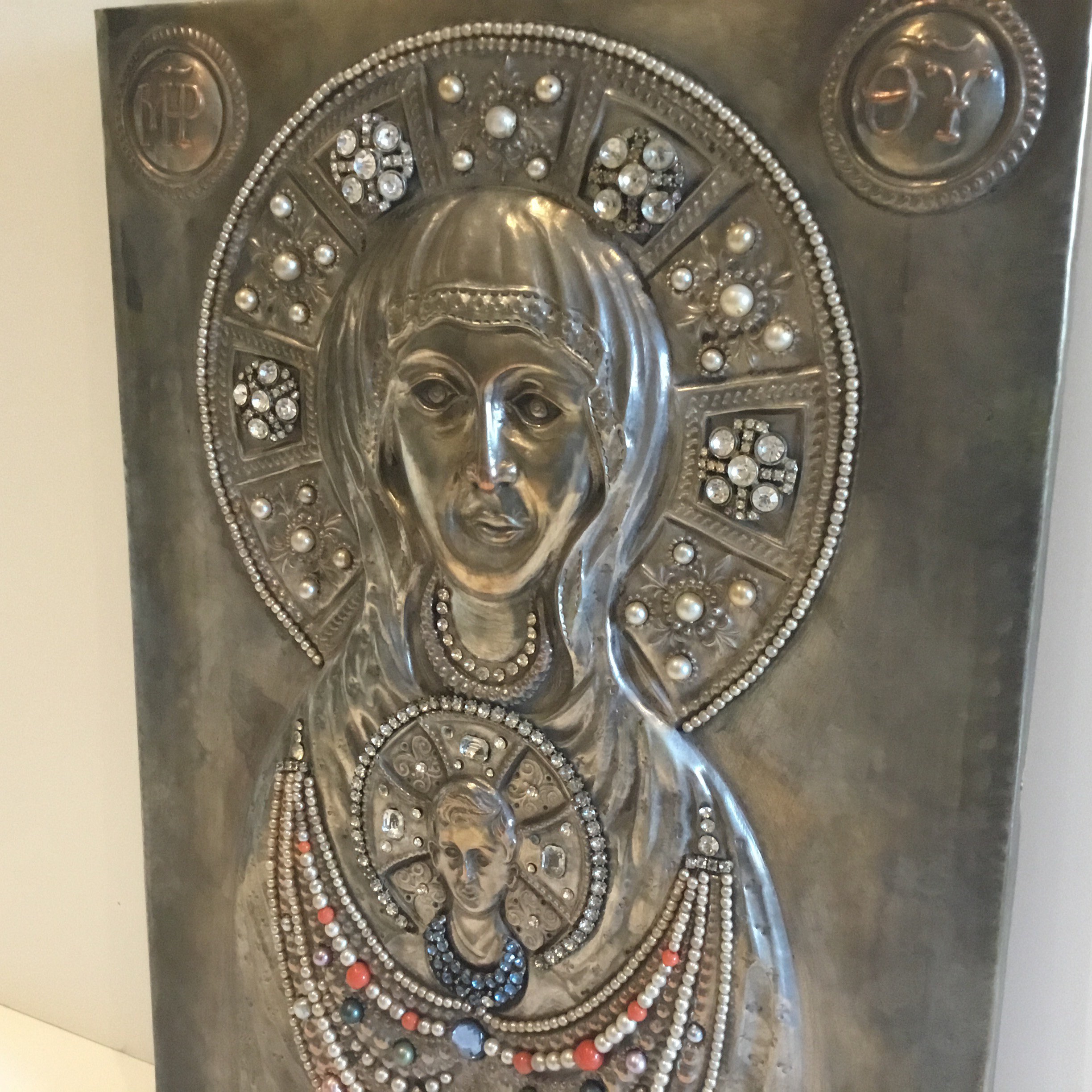 Vintage Icon | 1967 Pellicari Madonna of the Sign, Silver Copper & Crystal — photo 6 of 10