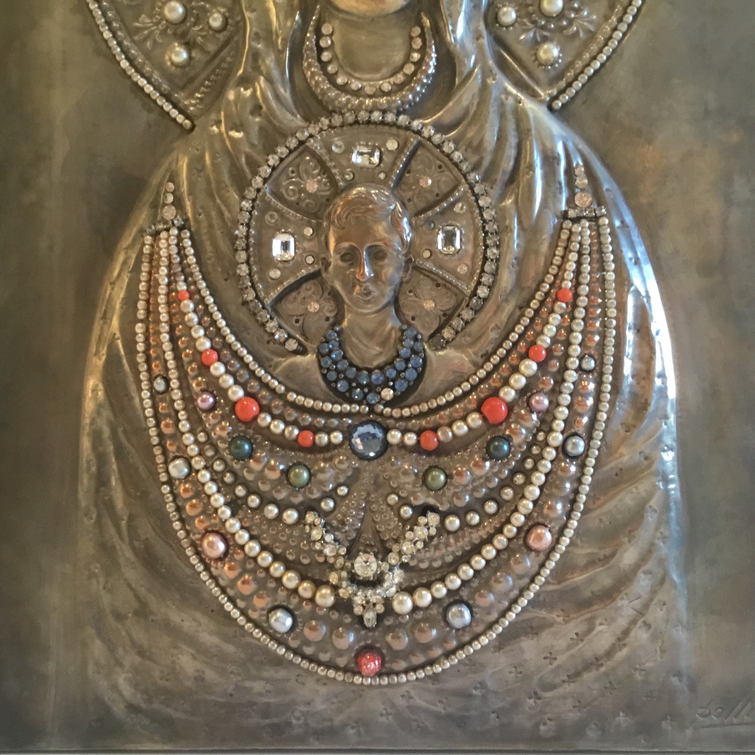 Vintage Icon | 1967 Pellicari Madonna of the Sign, Silver Copper & Crystal — photo 7 of 10