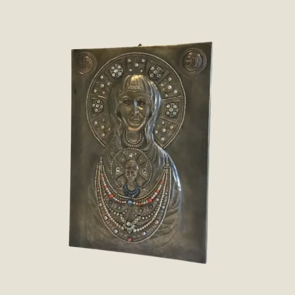 Vintage Icon | 1967 Pellicari Madonna of the Sign, Silver Copper & Crystal
