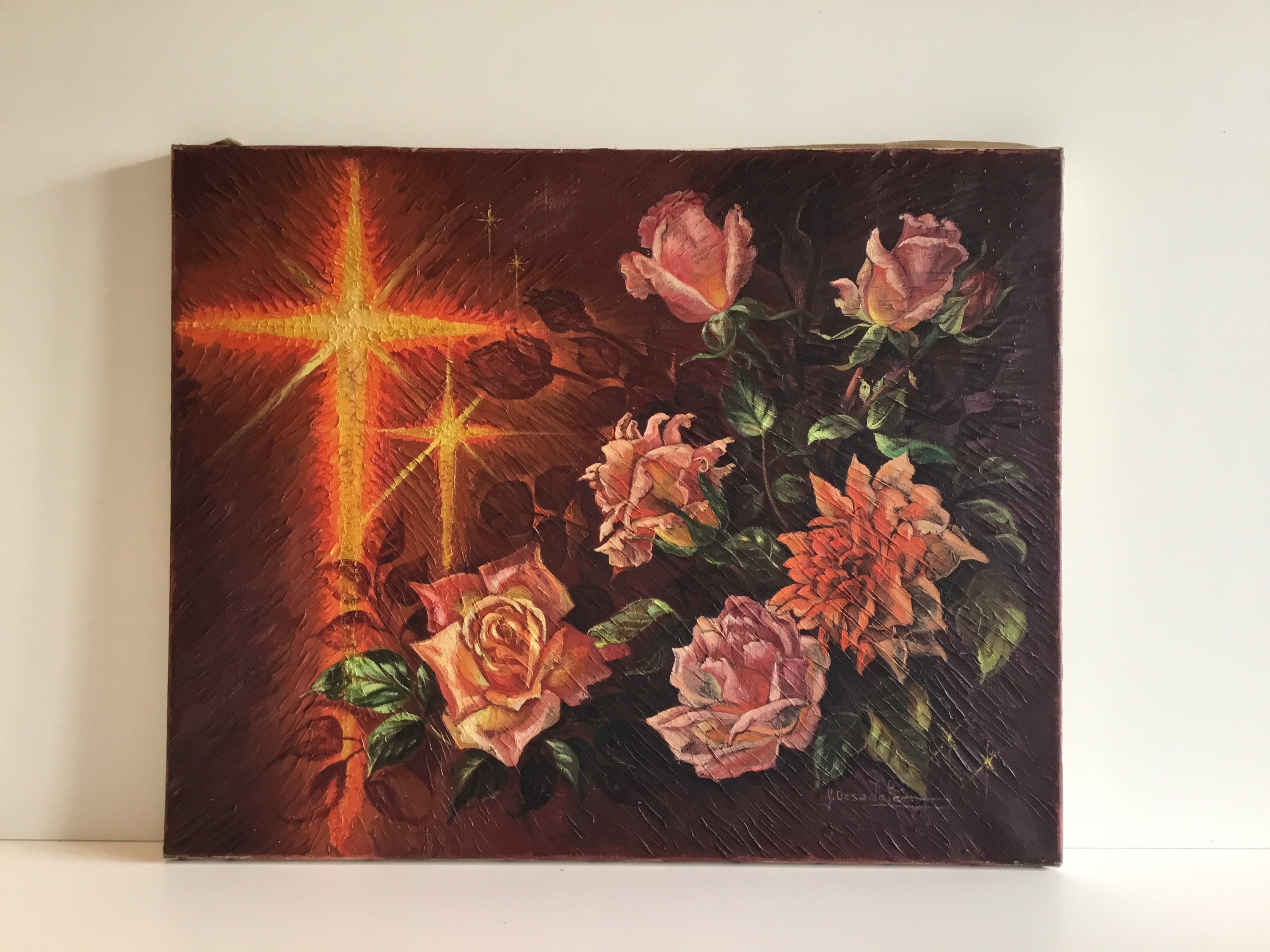 Vintage Painting | 1930s Dutch Roses Oil on Canvas De Sadeleer Floral Art — photo 2 of 9