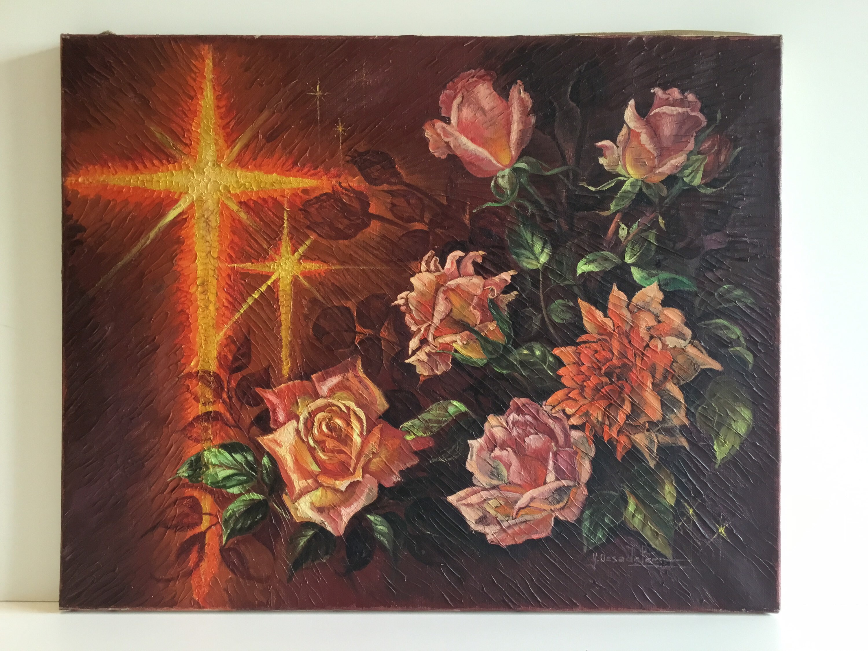 Vintage Painting | 1930s Dutch Roses Oil on Canvas De Sadeleer Floral Art — photo 3 of 9