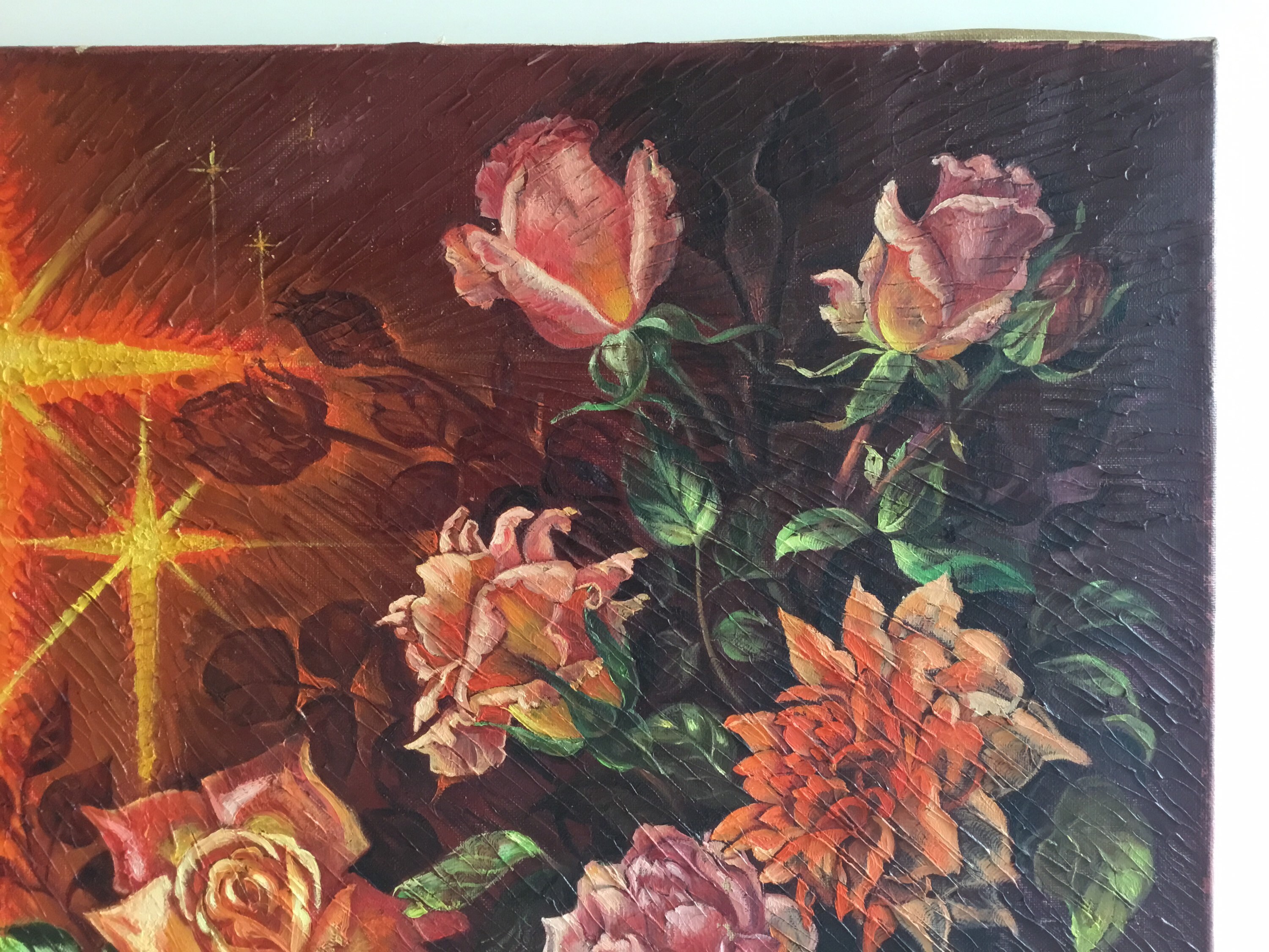 Vintage Painting | 1930s Dutch Roses Oil on Canvas De Sadeleer Floral Art — photo 4 of 9