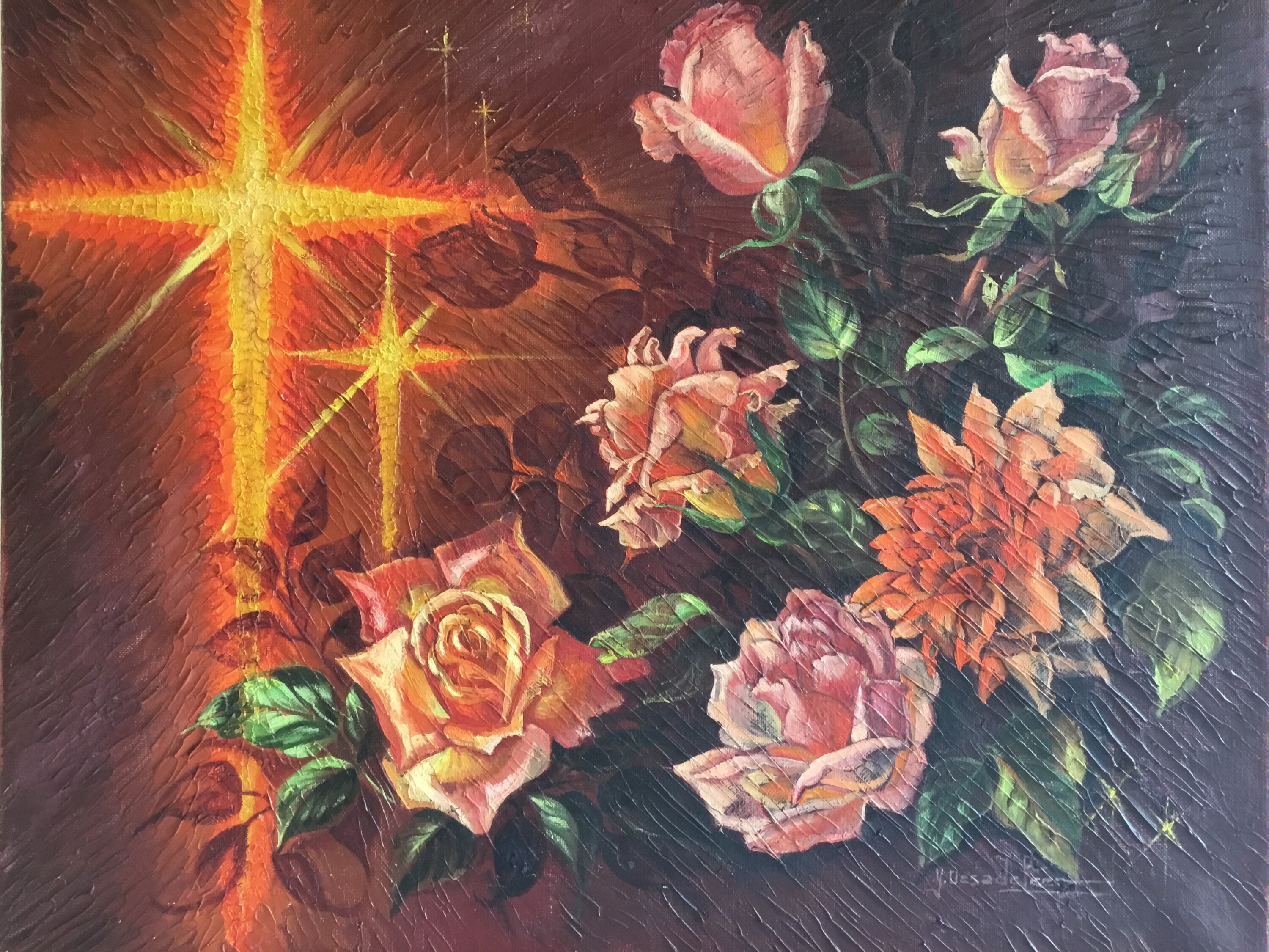 Vintage Painting | 1930s Dutch Roses Oil on Canvas De Sadeleer Floral Art — photo 5 of 9