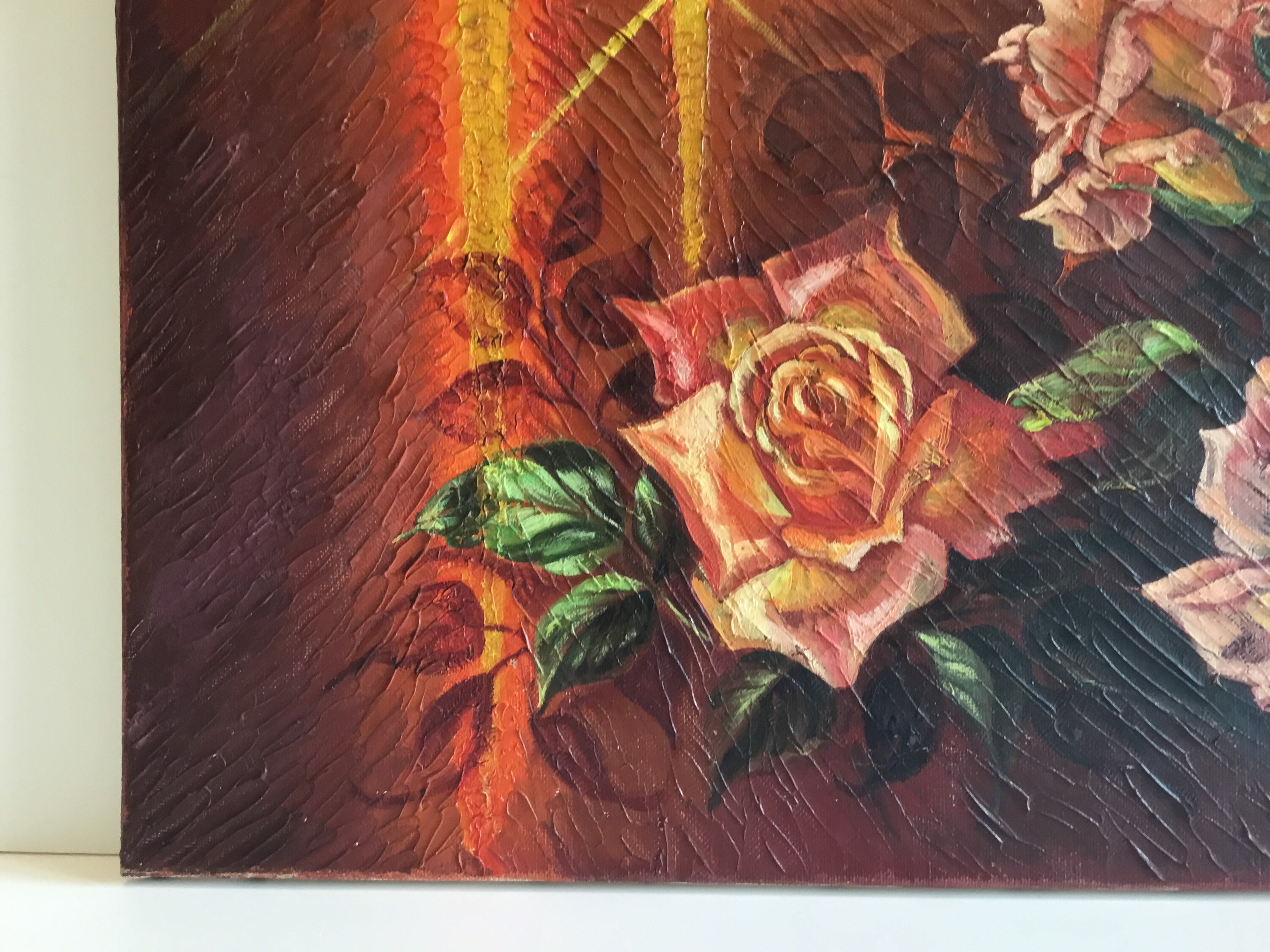 Vintage Painting | 1930s Dutch Roses Oil on Canvas De Sadeleer Floral Art — photo 7 of 9