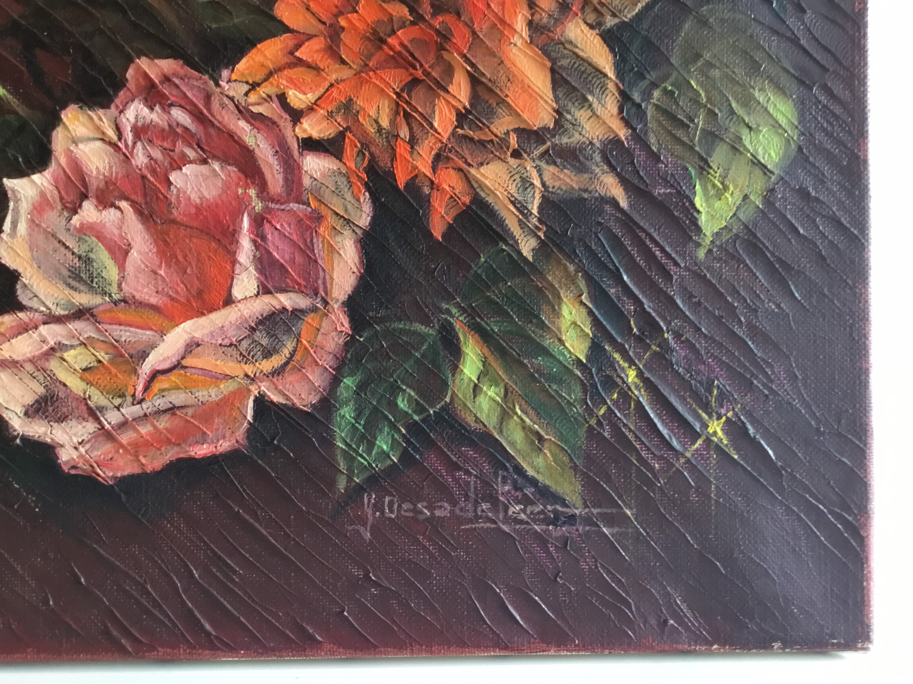 Vintage Painting | 1930s Dutch Roses Oil on Canvas De Sadeleer Floral Art — photo 8 of 9