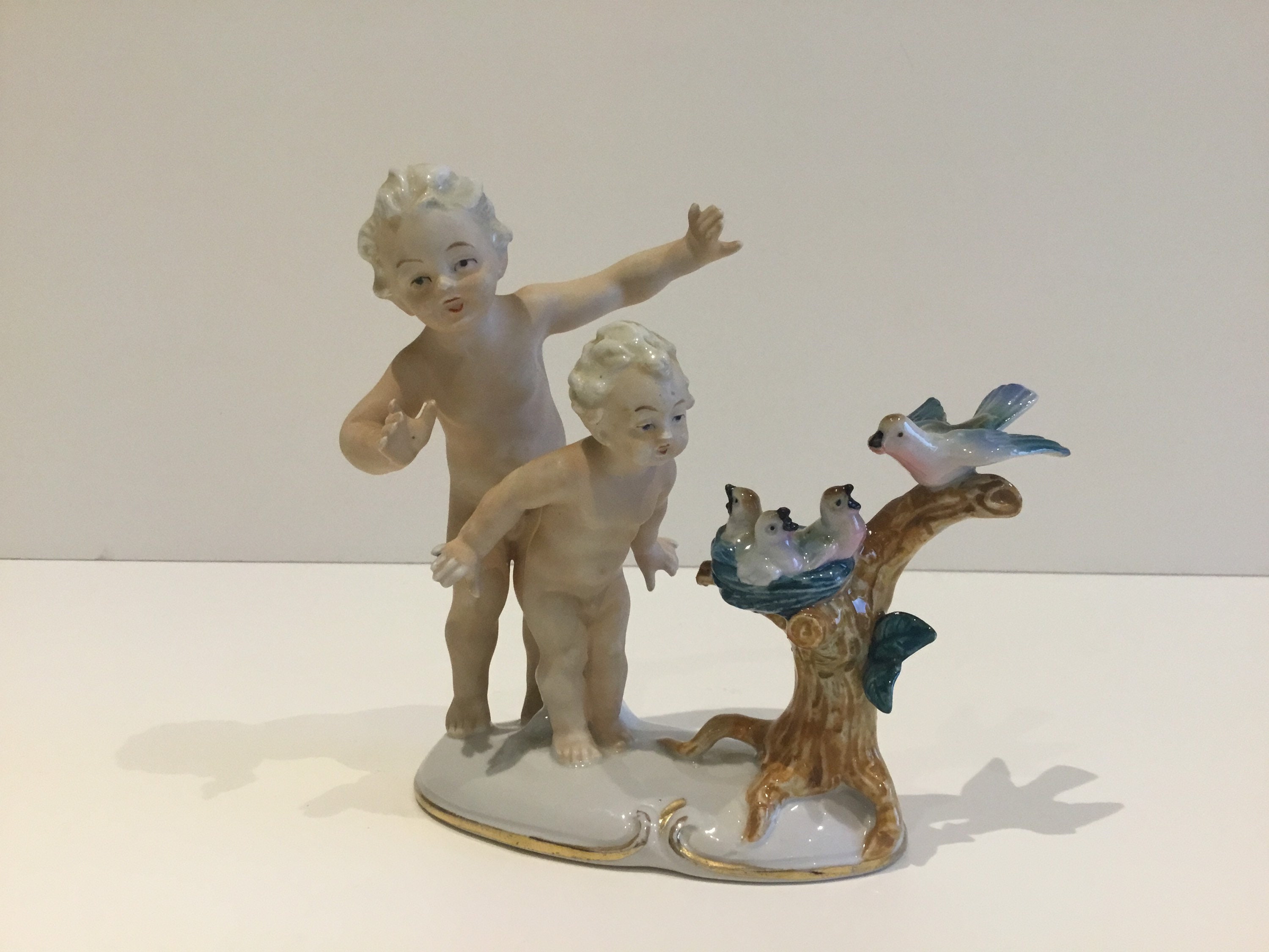 Vintage Porcelain | 1930s Carl Scheidig Grafenthal German Figurine, Children with Birds — photo 2 of 11