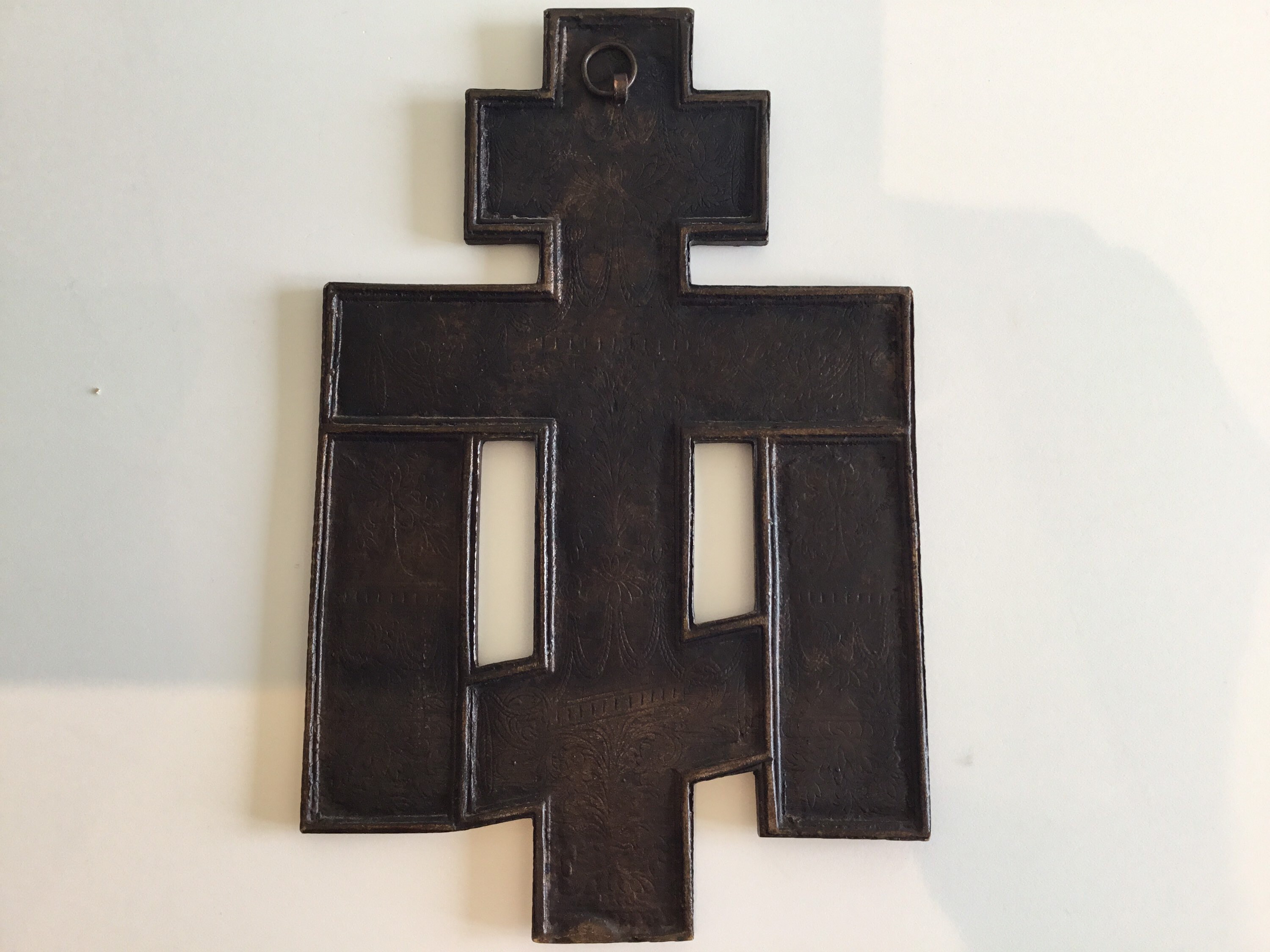 Antique  Crucifix (1800s) Ukrainian Jesus Icon, Bronze Enamel Cross, Vintage Religious Art, Home Altar — photo 10 of 10