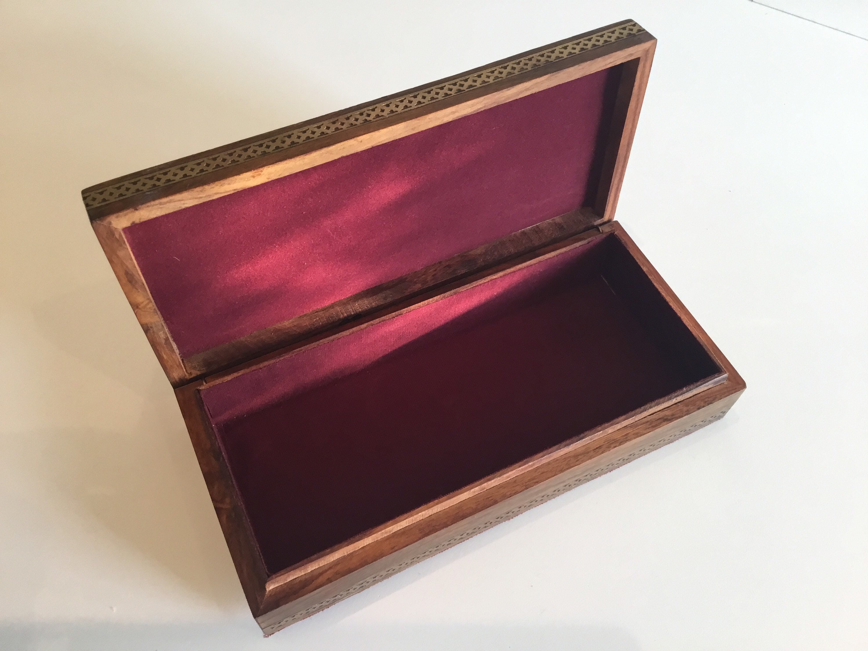 Vintage Jewelry Box | 1970s Asian Hand-Painted Glass, Wooden Brass Trim — photo 5 of 11