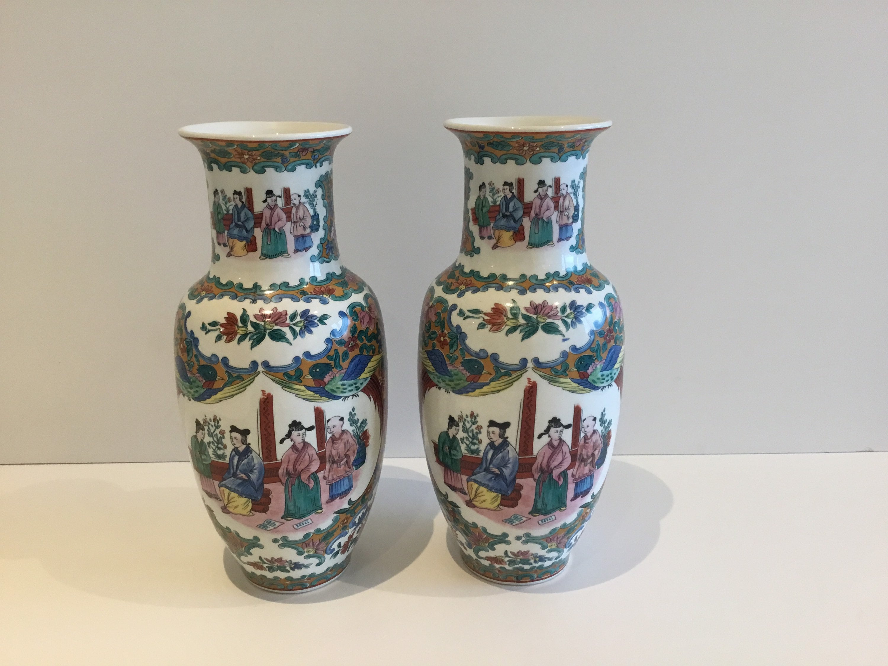 Porcelain Vases Pair (Vintage Decor) 1950s Chinese Hand-Painted — photo 2 of 9
