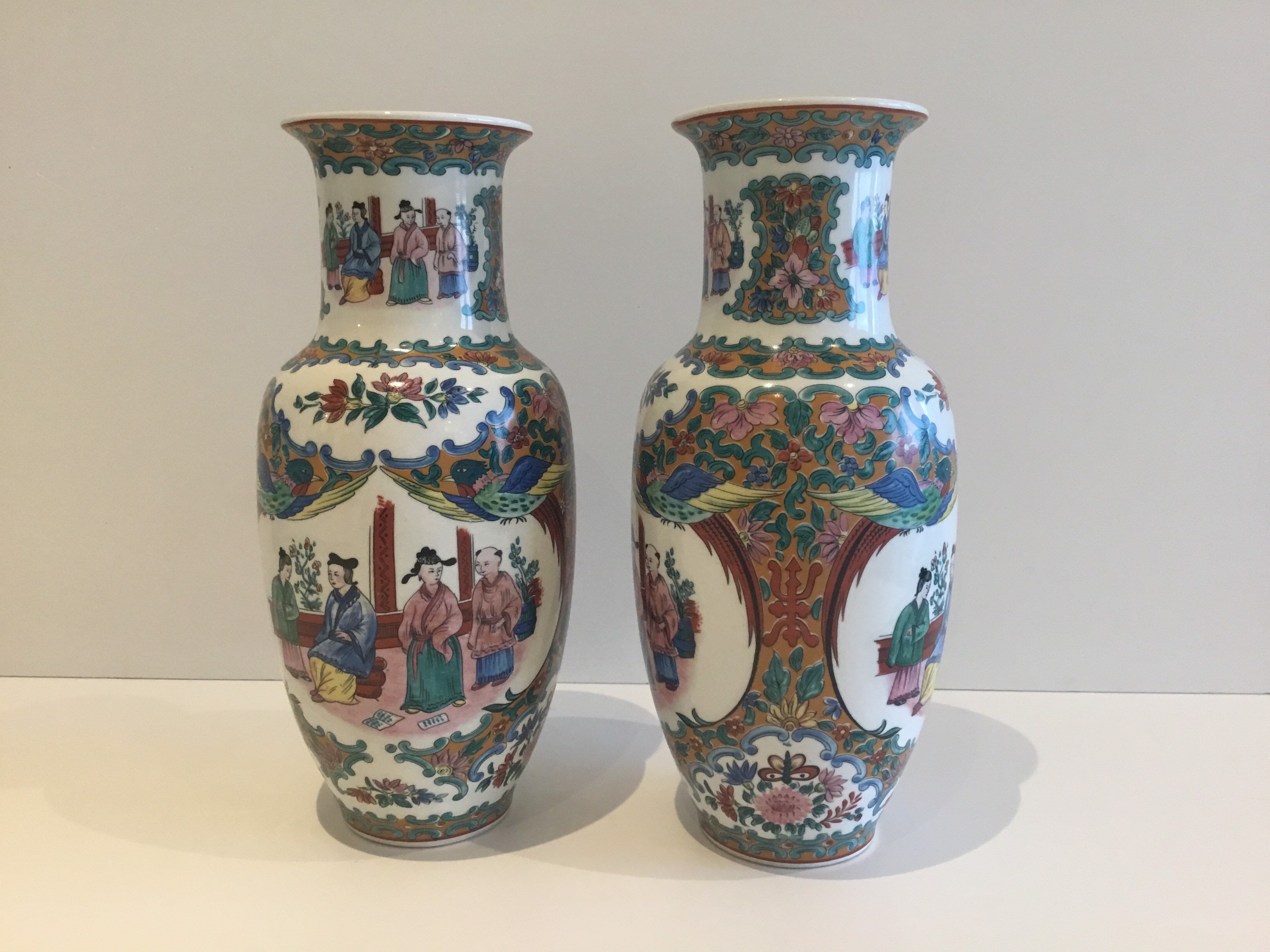 Porcelain Vases Pair (Vintage Decor) 1950s Chinese Hand-Painted — photo 4 of 9
