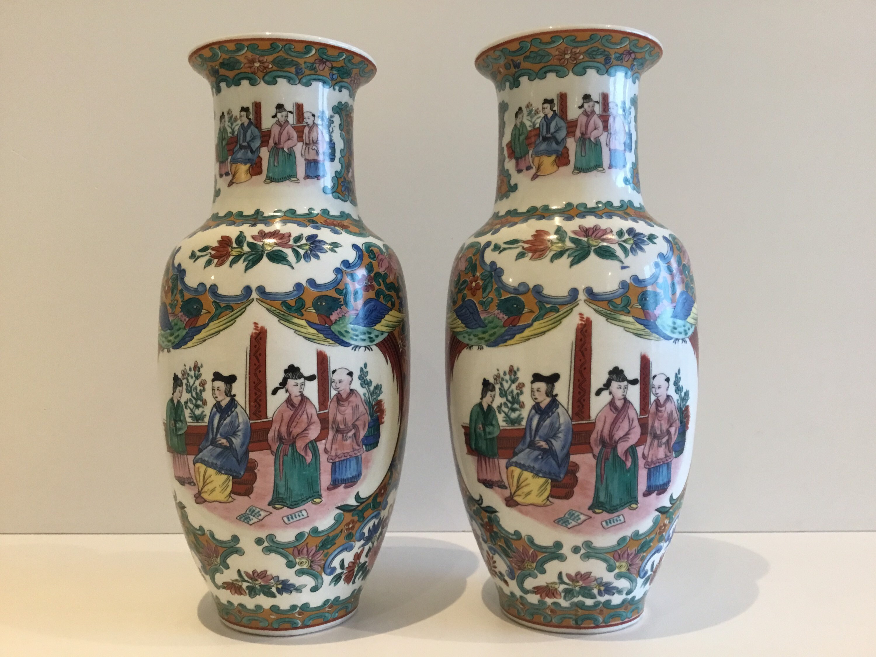 Porcelain Vases Pair (Vintage Decor) 1950s Chinese Hand-Painted — photo 5 of 9