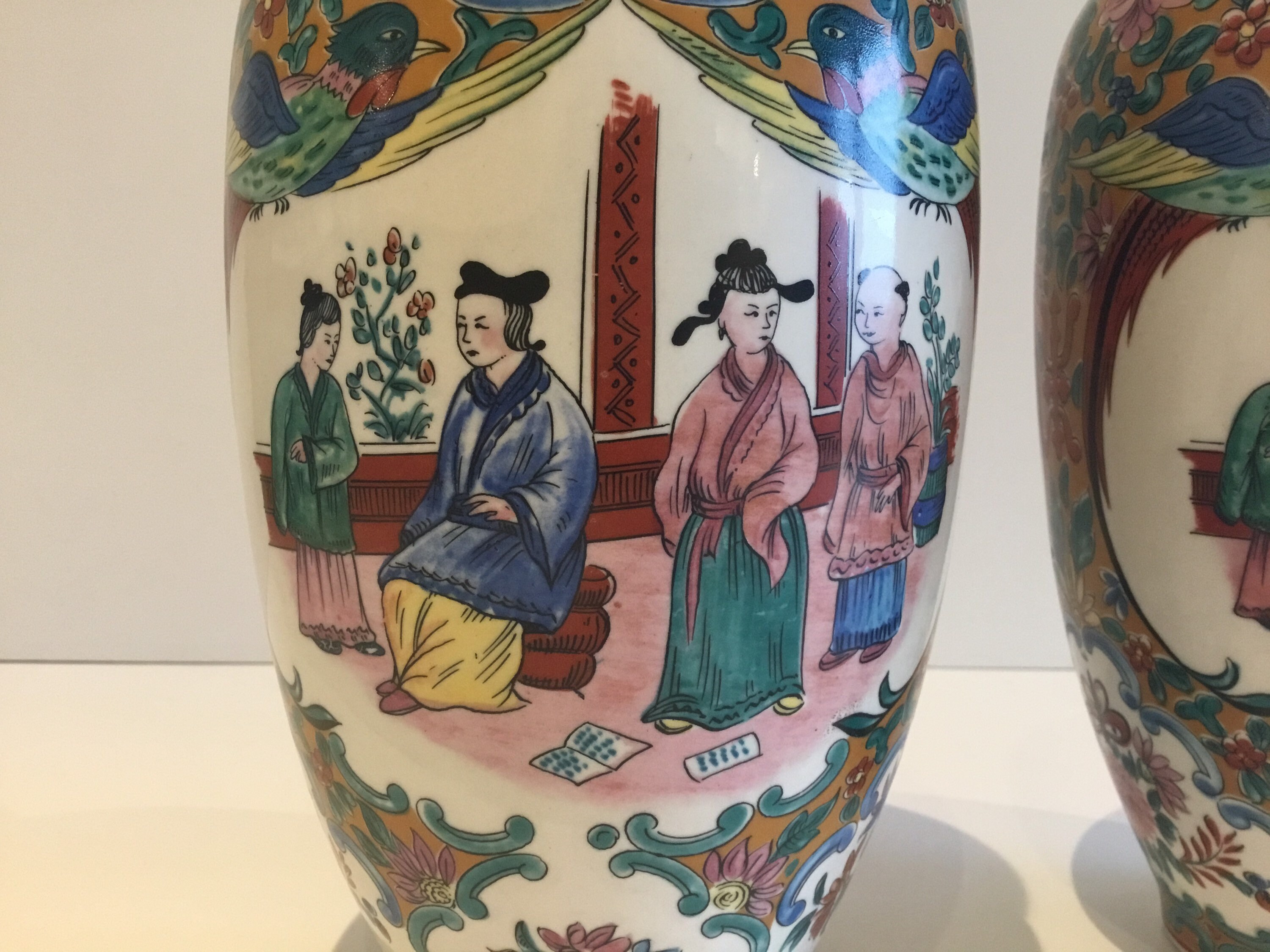 Porcelain Vases Pair (Vintage Decor) 1950s Chinese Hand-Painted — photo 6 of 9