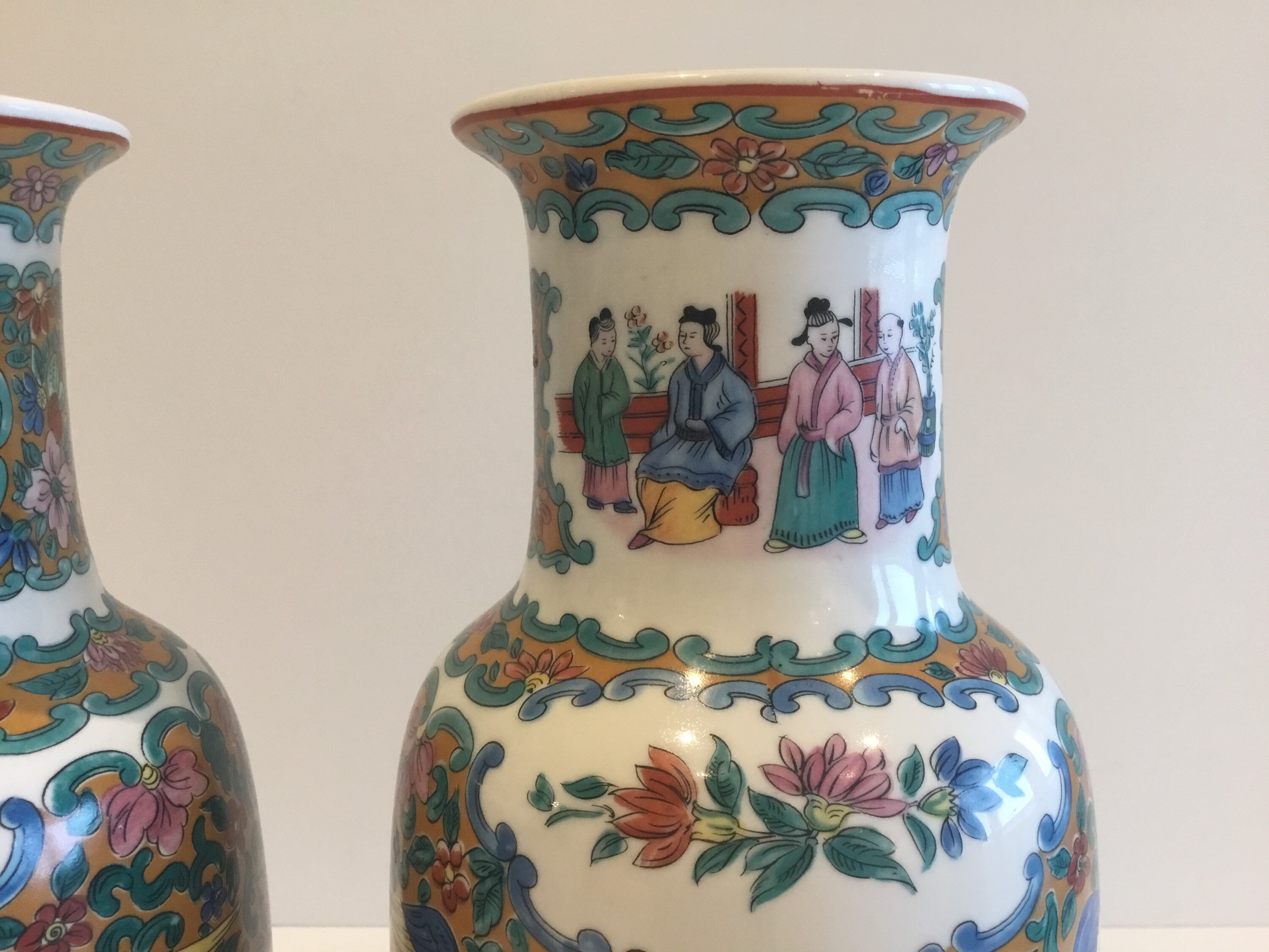Porcelain Vases Pair (Vintage Decor) 1950s Chinese Hand-Painted — photo 7 of 9