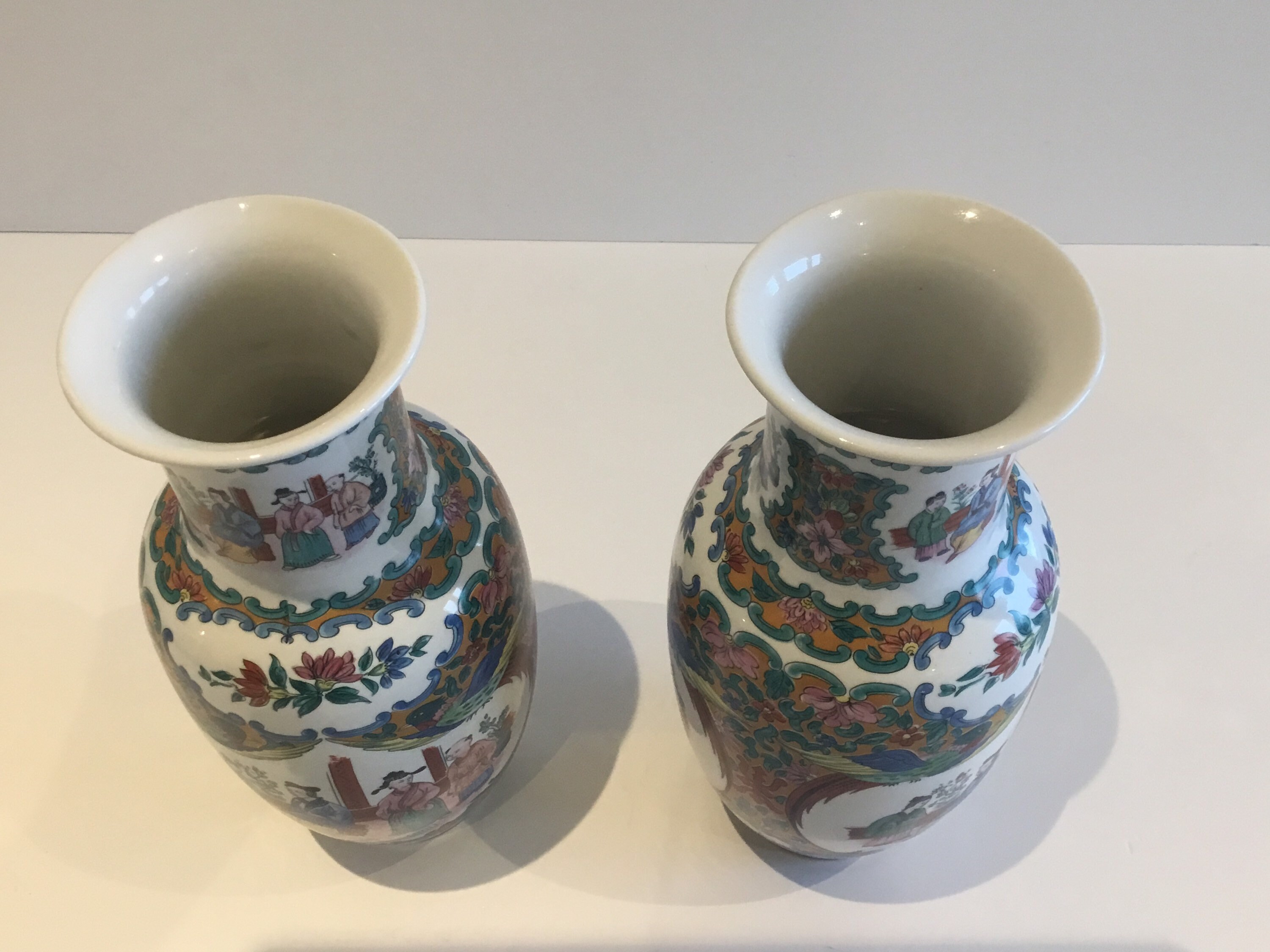 Porcelain Vases Pair (Vintage Decor) 1950s Chinese Hand-Painted — photo 8 of 9