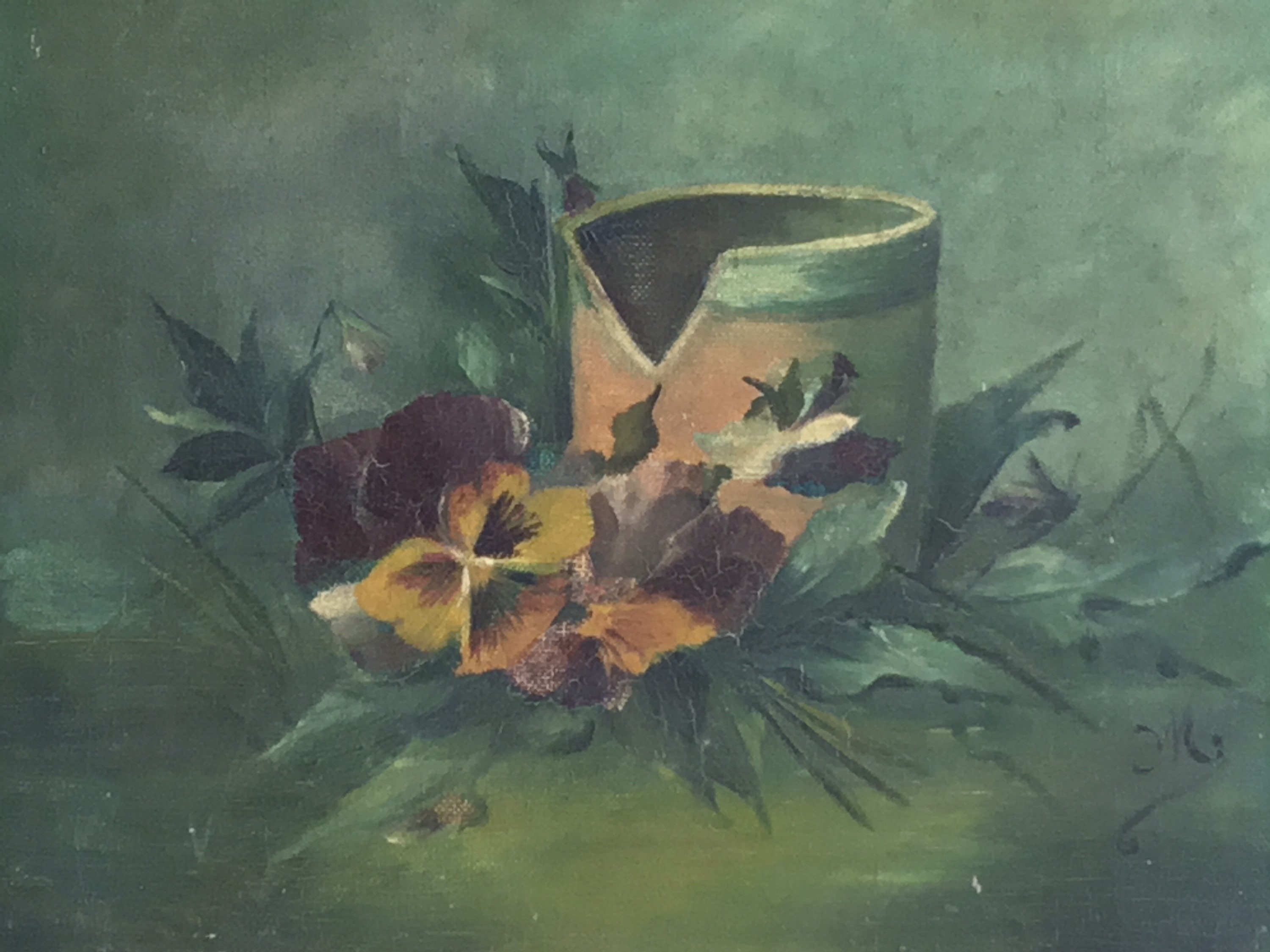Oil Painting – Romanian Flowers, Composition With Violets, Early 20th Century — photo 2 of 8
