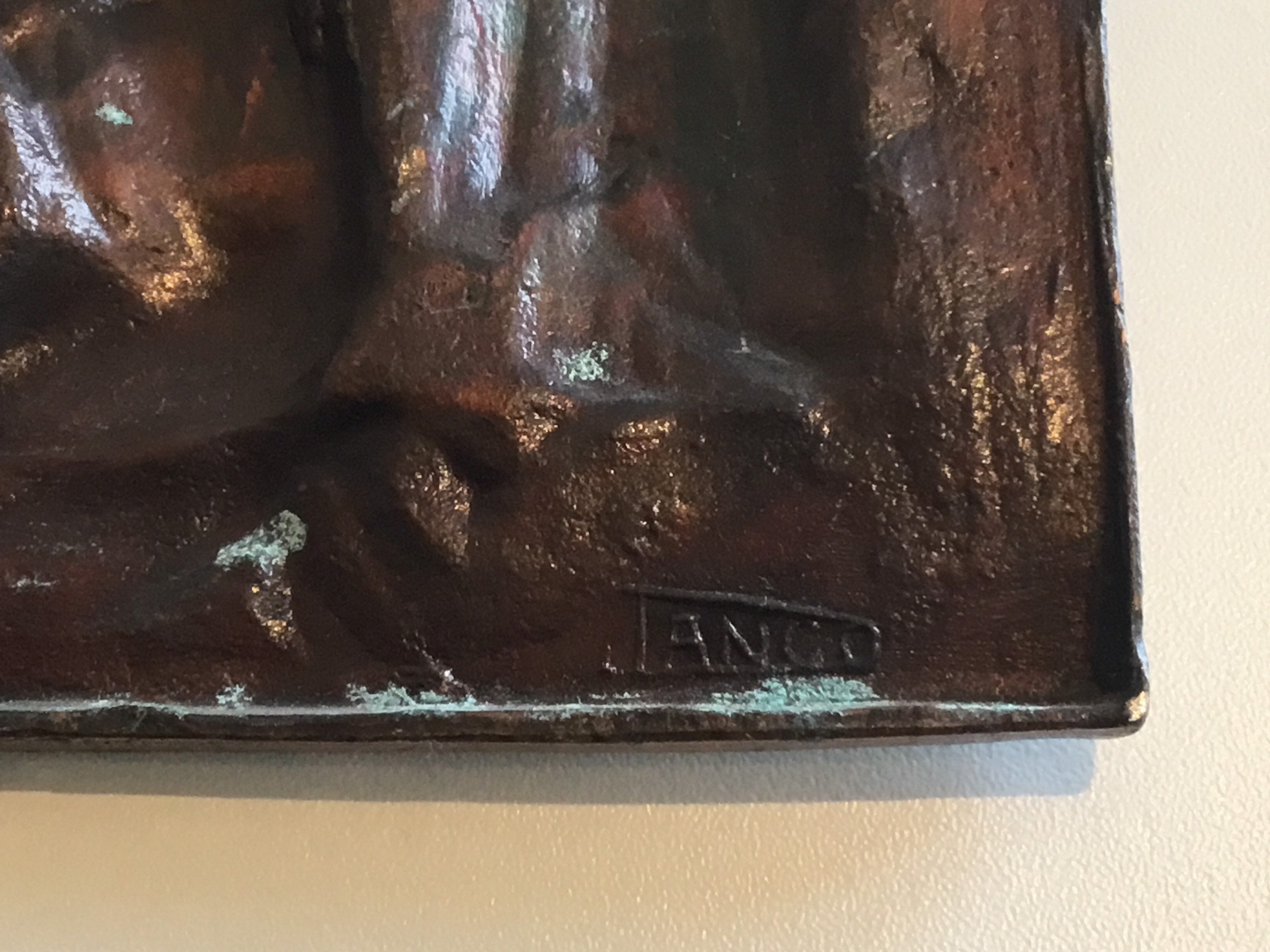 Antique Crucifix | 1940s Janco Artist Copper Plated, Calvary Scene Mary & Women — photo 9 of 9