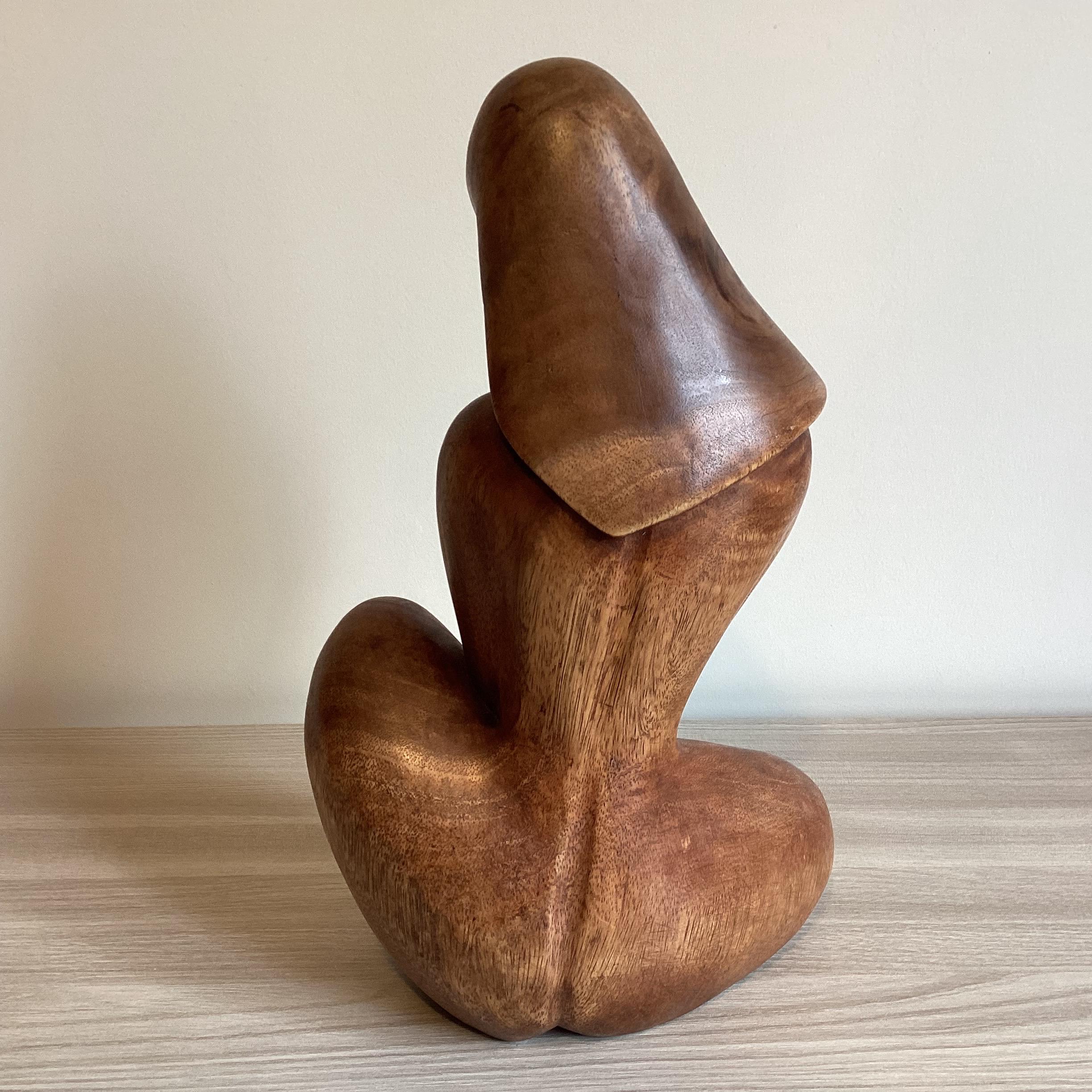 Vintage Sculpture | France 1950s Modernist Seated Woman, Hand-Carved Solid Wood Art — photo 5 of 8