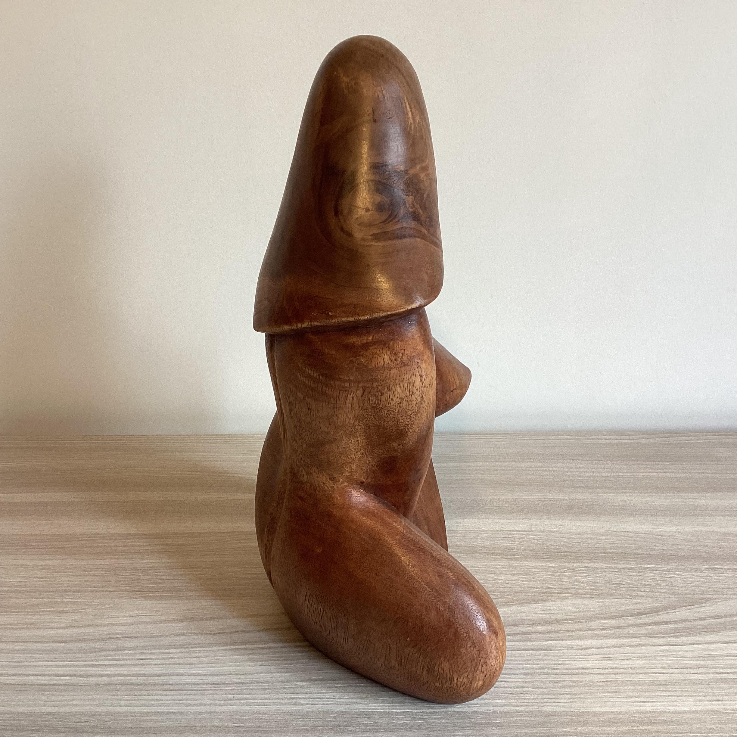 Vintage Sculpture | France 1950s Modernist Seated Woman, Hand-Carved Solid Wood Art — photo 6 of 8