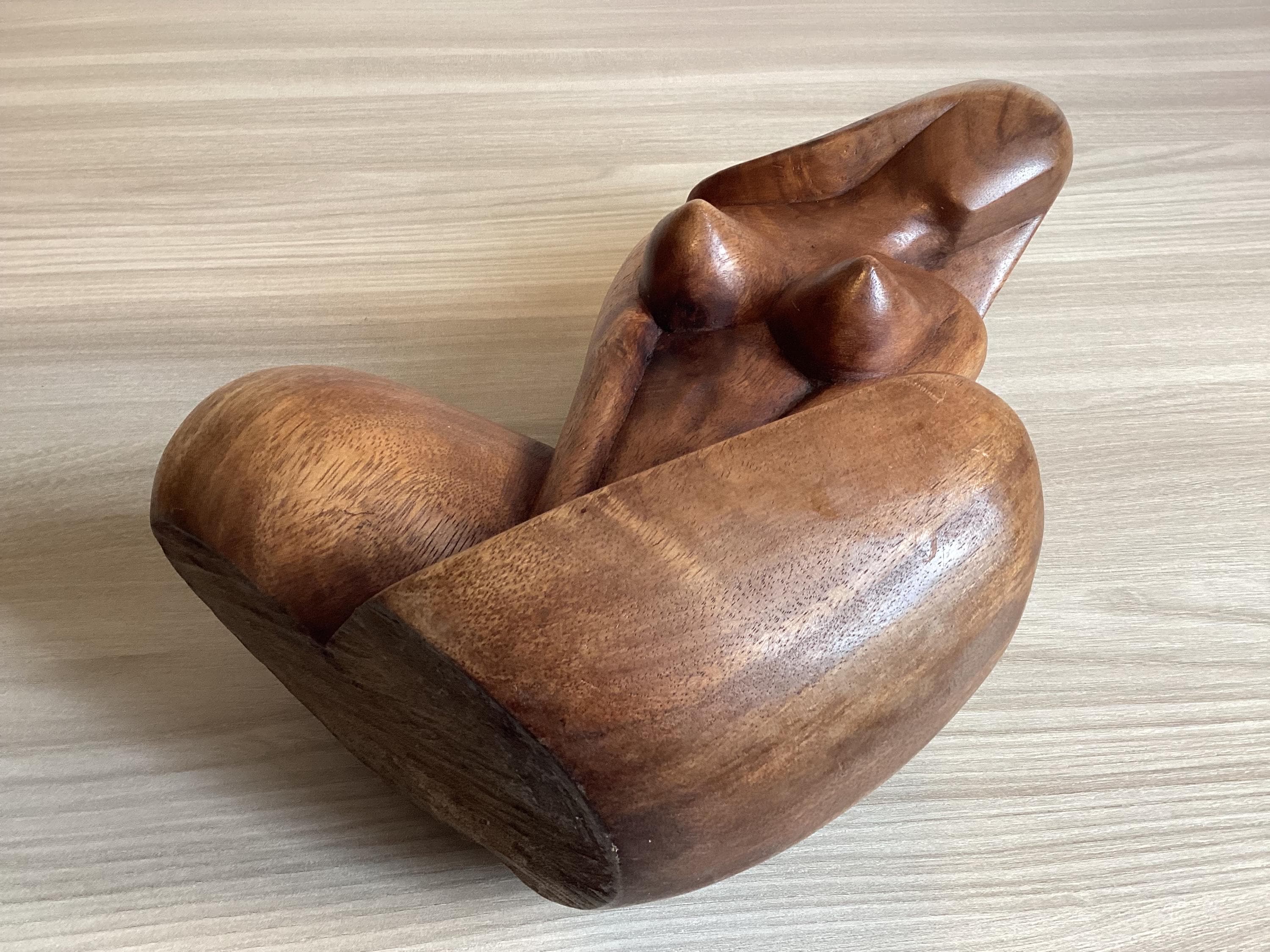 Vintage Sculpture | France 1950s Modernist Seated Woman, Hand-Carved Solid Wood Art — photo 8 of 8
