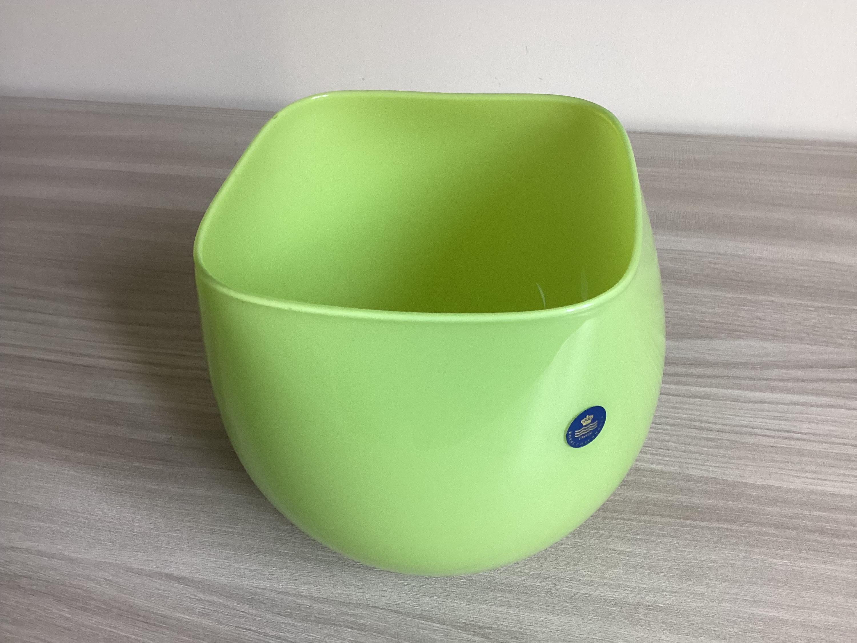 Vintage Royal Copenhagen Crystal Medium CITRUS GREEN Quadro Bowl / Vase — photo 2 of 7