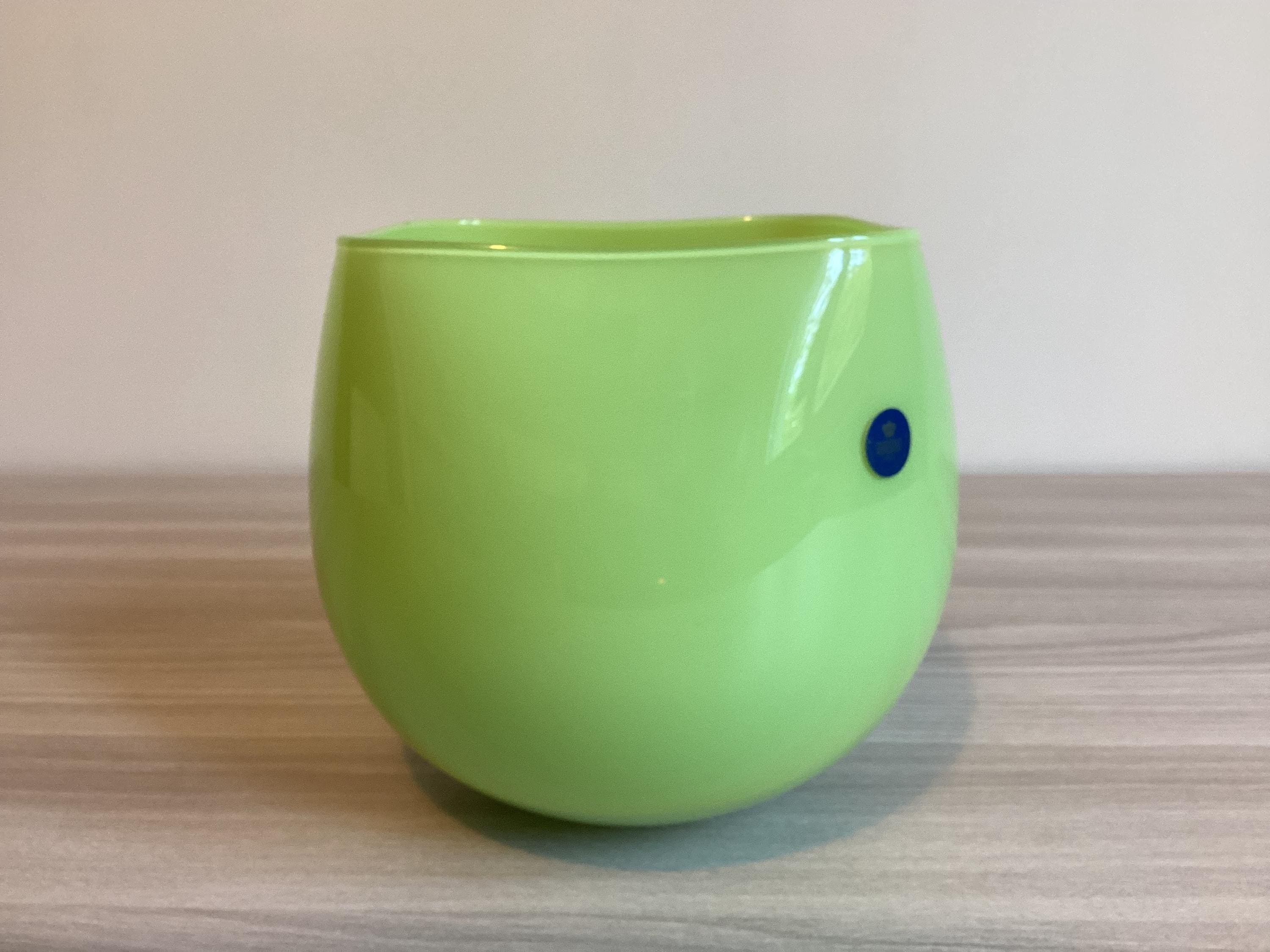 Vintage Royal Copenhagen Crystal Medium CITRUS GREEN Quadro Bowl / Vase — photo 3 of 7