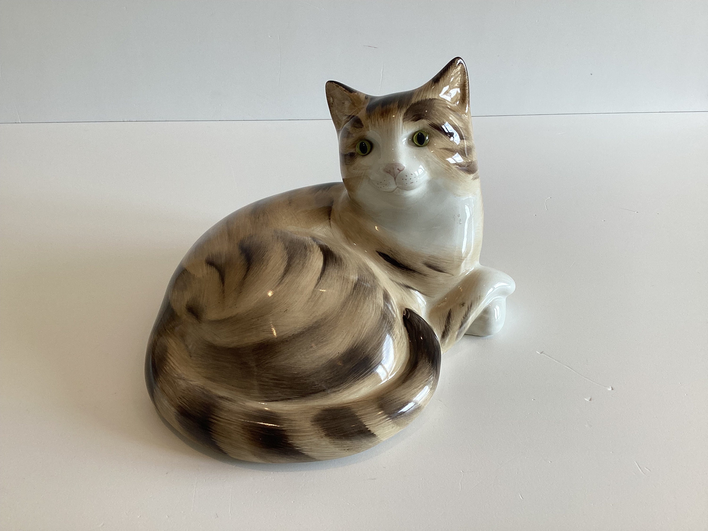 Vintage Porcelain Cat | Just Cat & Friends 1970s England, Glass Eyes Hand Painted Figurine — photo 2 of 8