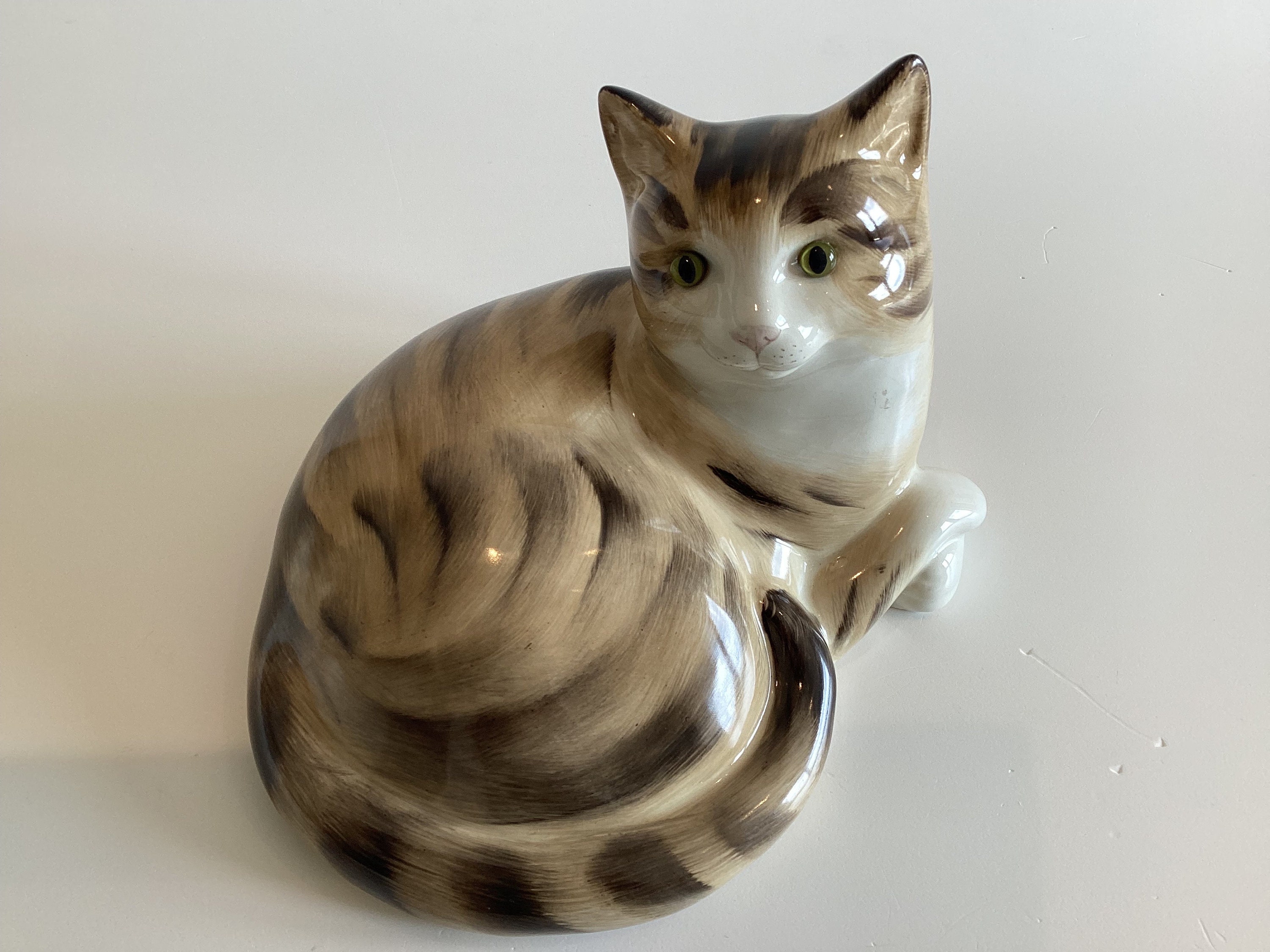 Vintage Porcelain Cat | Just Cat & Friends 1970s England, Glass Eyes Hand Painted Figurine — photo 3 of 8