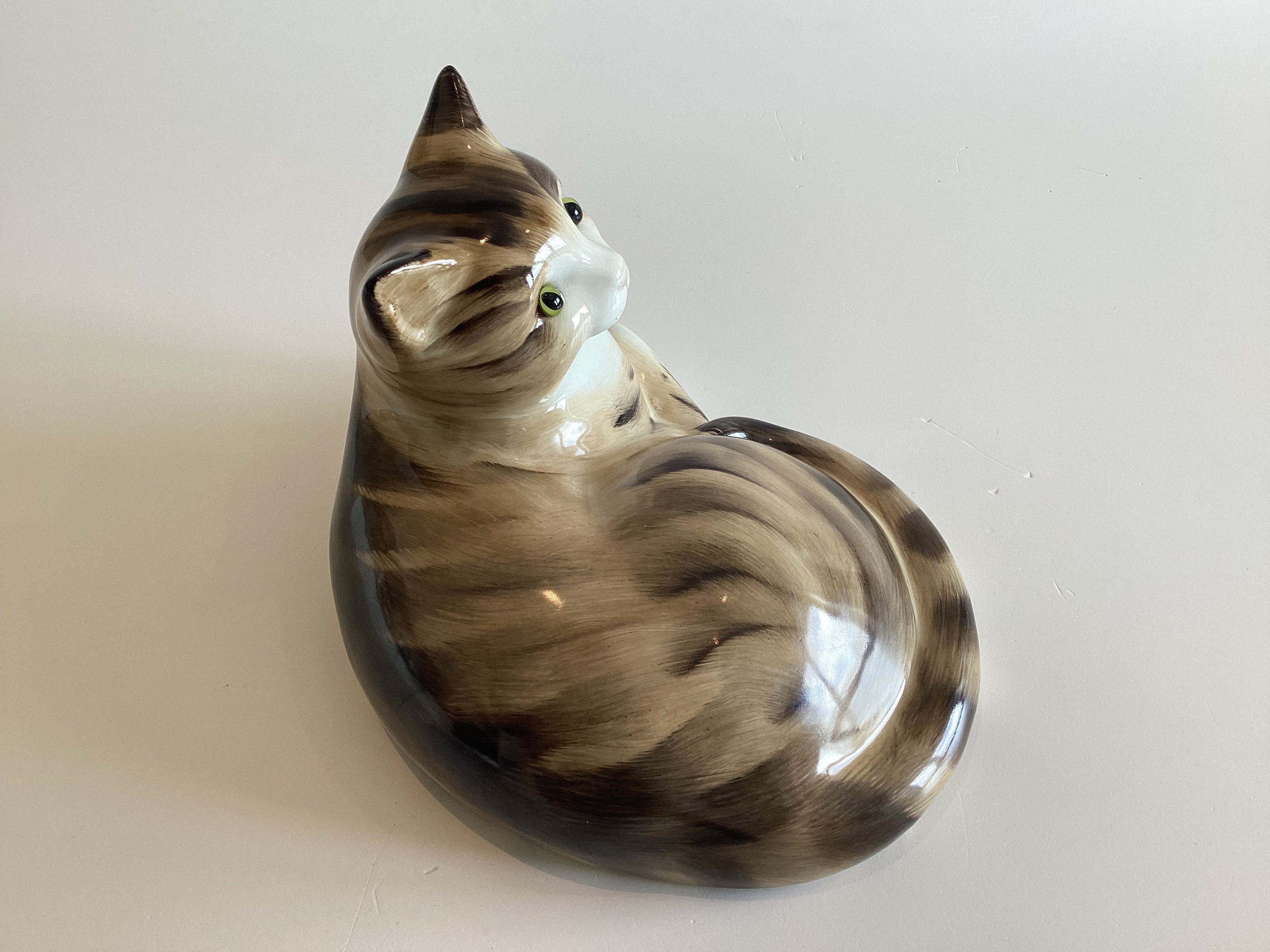 Vintage Porcelain Cat | Just Cat & Friends 1970s England, Glass Eyes Hand Painted Figurine — photo 7 of 8