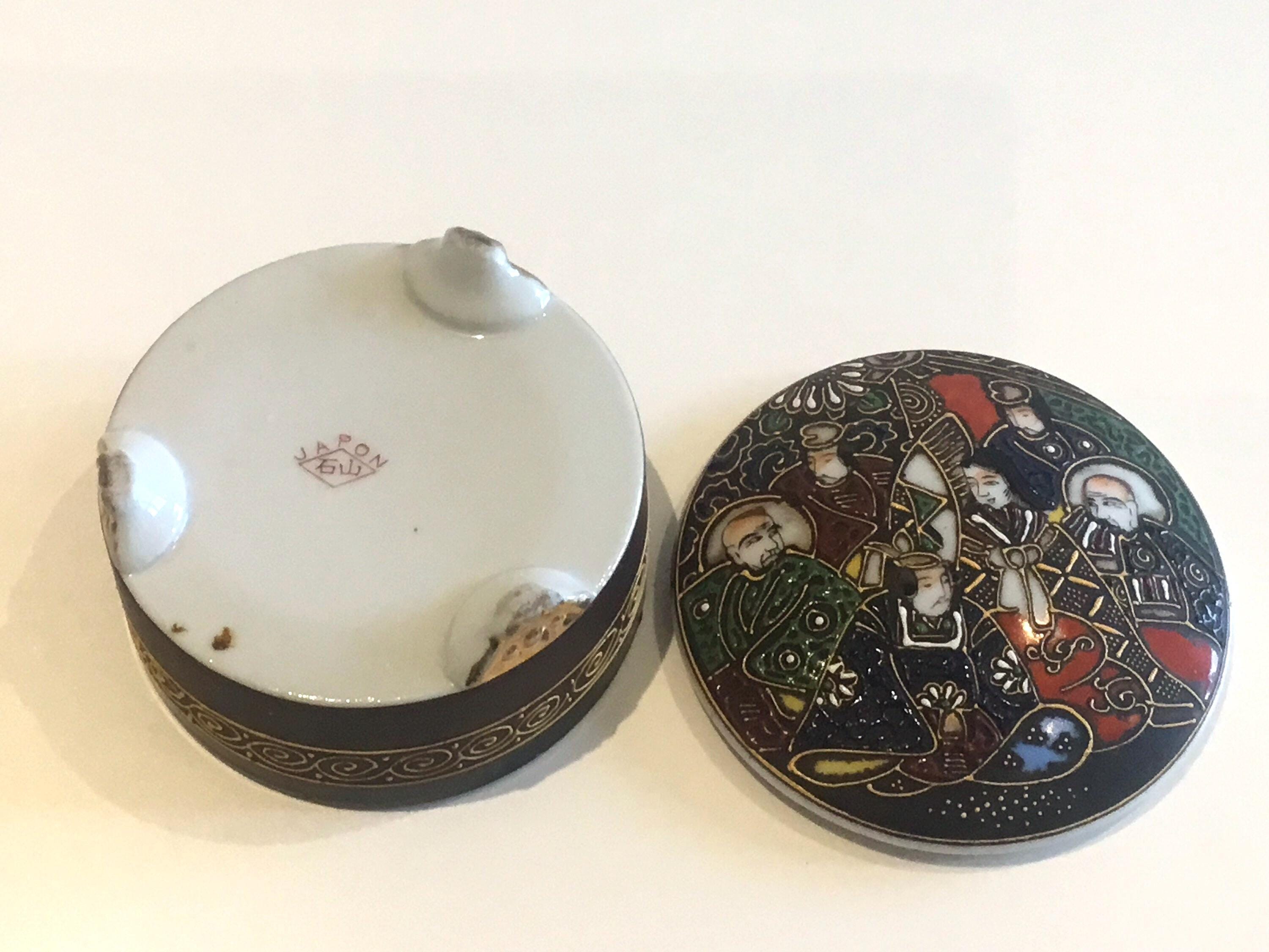 Antique Porcelain Box | 1930s Japanese Ishiyama, Hand-Painted Export Ware — photo 7 of 7