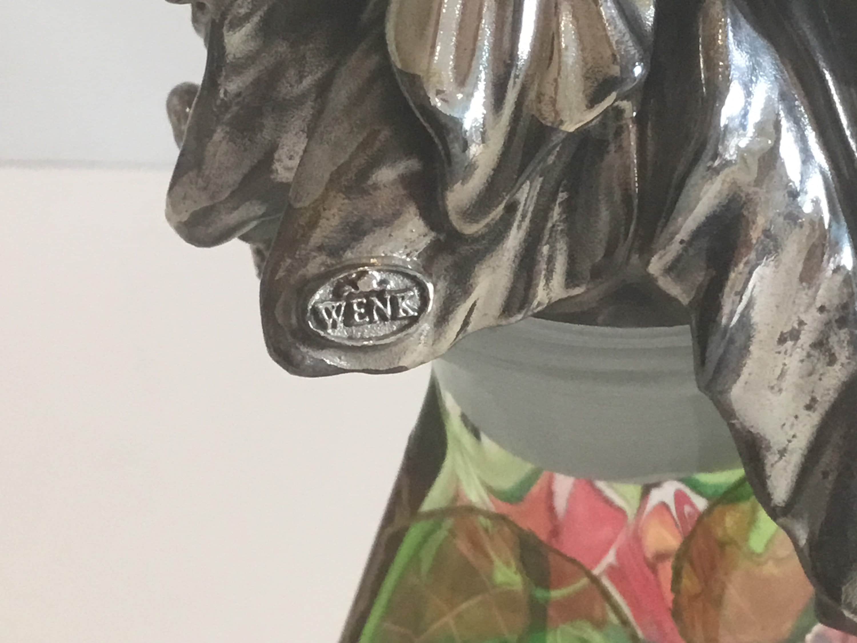 Vintage Italian Glass | 1960s Wenk Signed Bottle, Hand Painted with Crystal & Silver Cap — photo 10 of 11