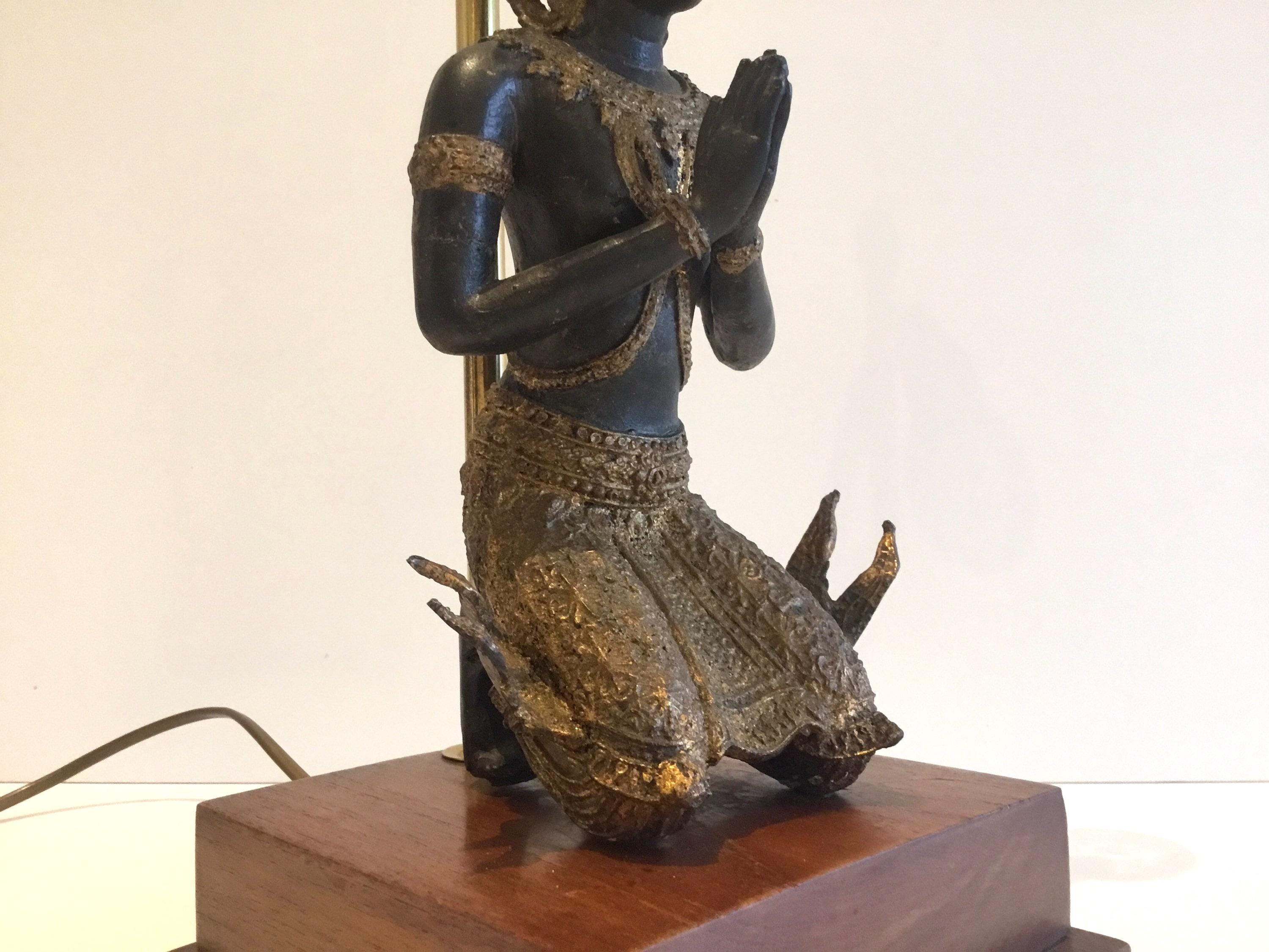 Vintage Thai Lamp | 1950s Bronze Theppanom Angel, Sacred Protector Statue with Light — photo 10 of 10