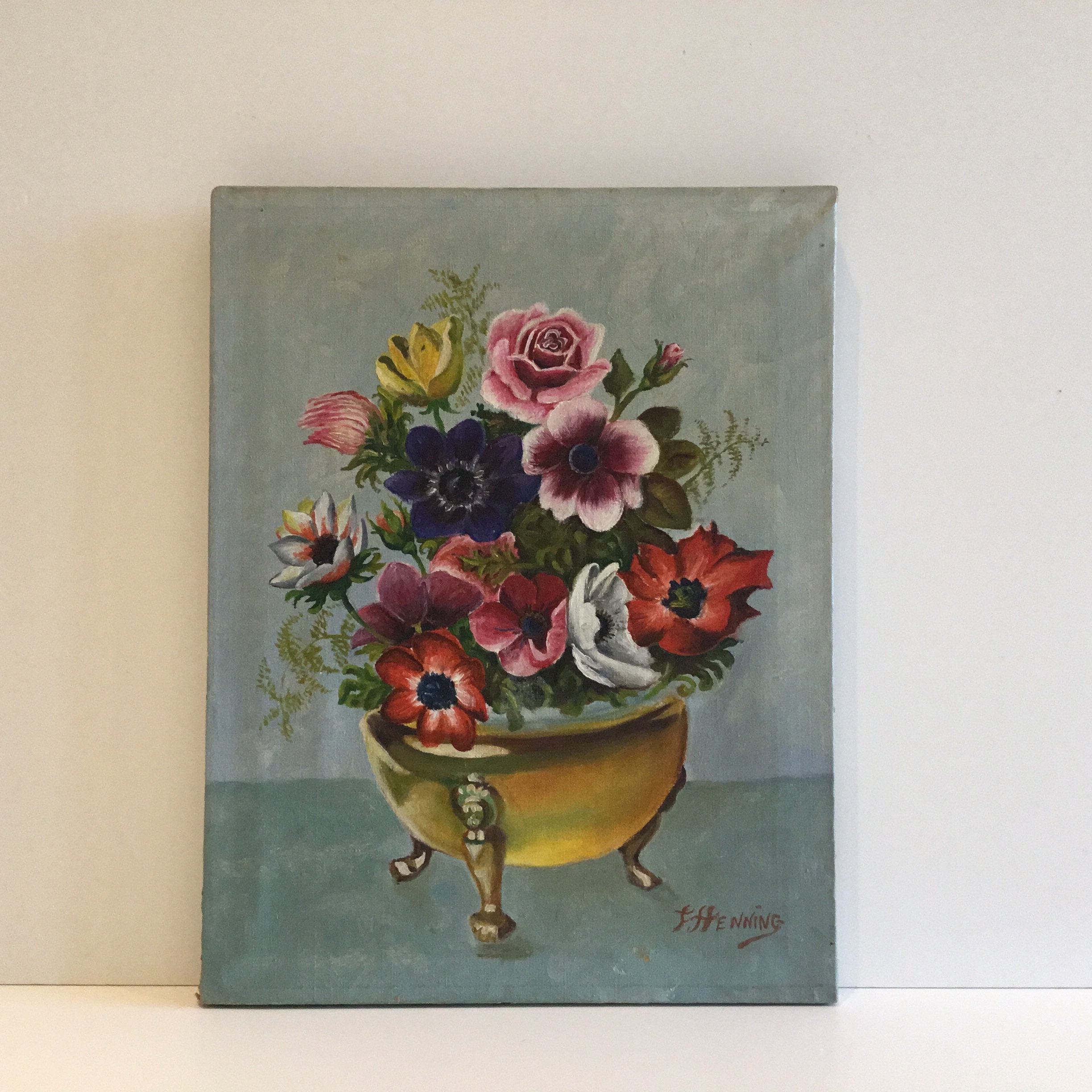 Vintage Painting | 1800s German Floral Still Life, F. Henning Oil on Canvas — photo 2 of 11