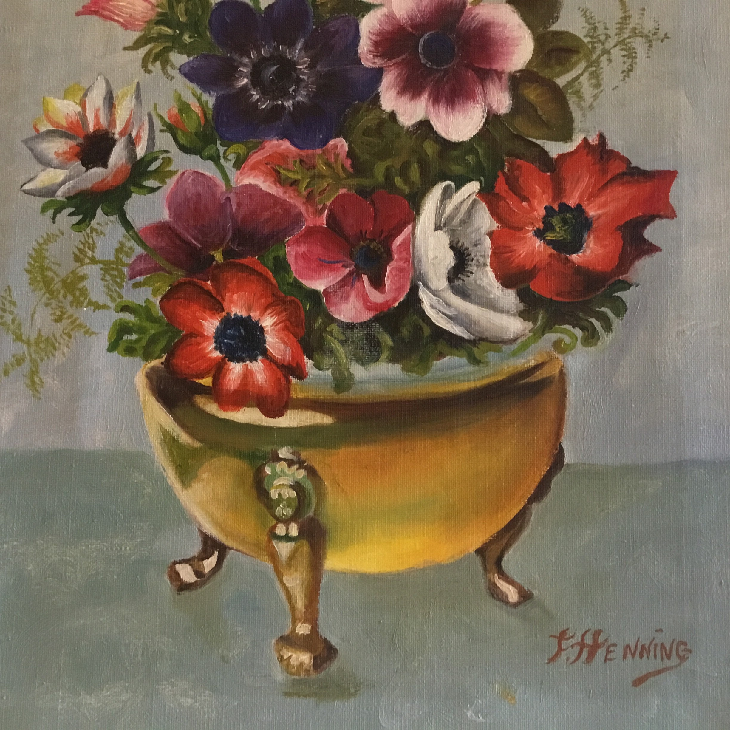 Vintage Painting | 1800s German Floral Still Life, F. Henning Oil on Canvas — photo 6 of 11