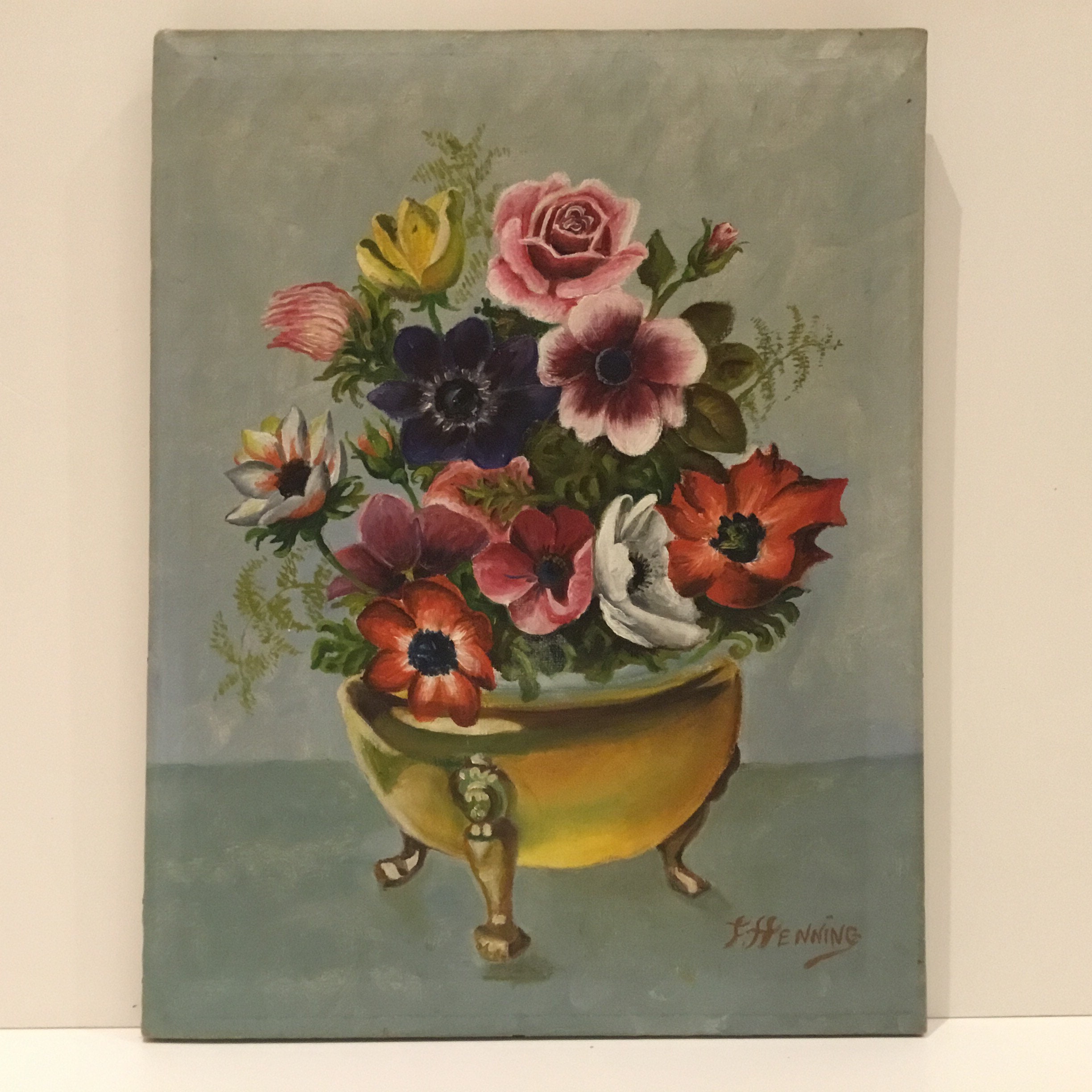 Vintage Painting | 1800s German Floral Still Life, F. Henning Oil on Canvas — photo 9 of 11