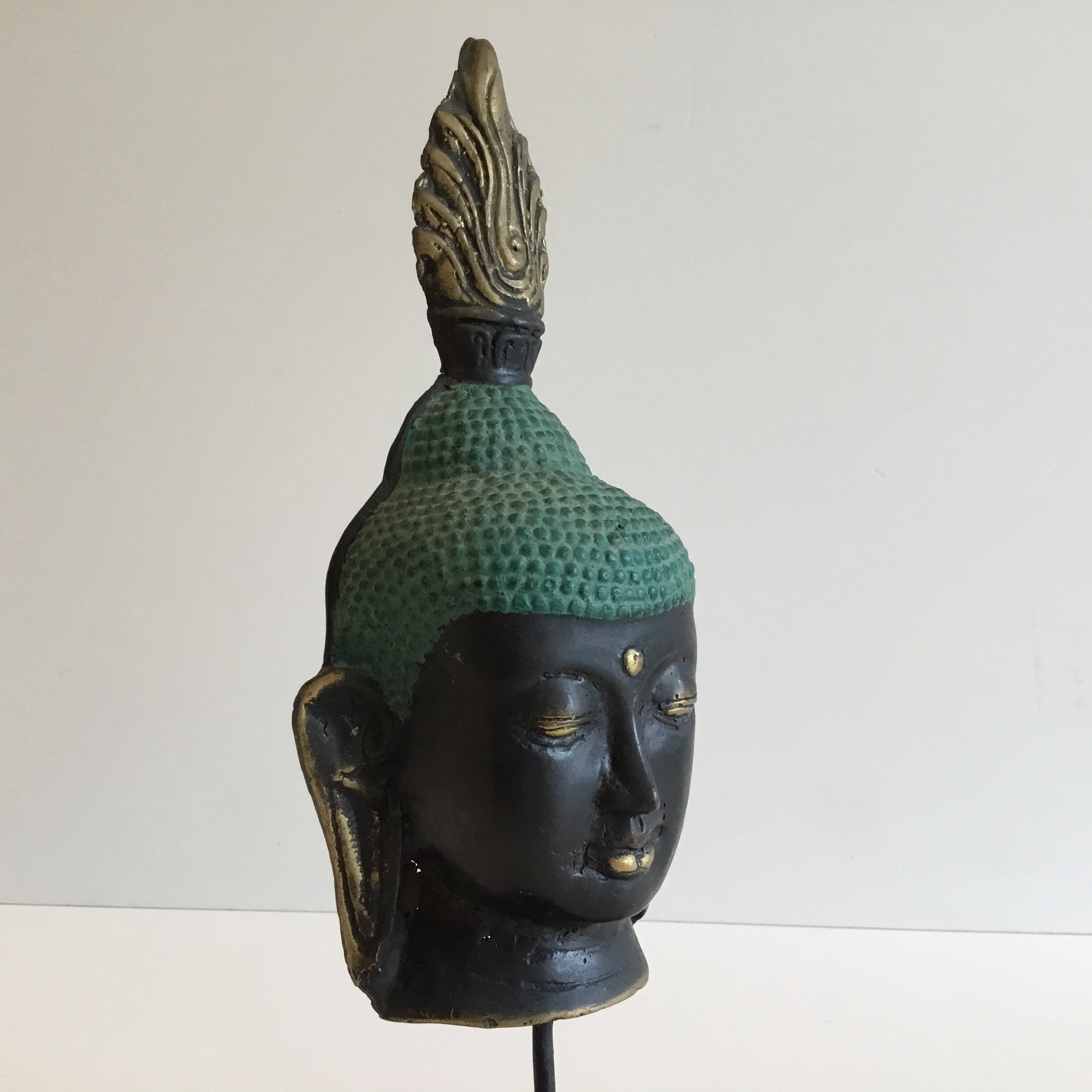 Vintage Buddha Head Bronze Mask Thailand Early 1900s Hand Cast Sculpture — photo 7 of 8