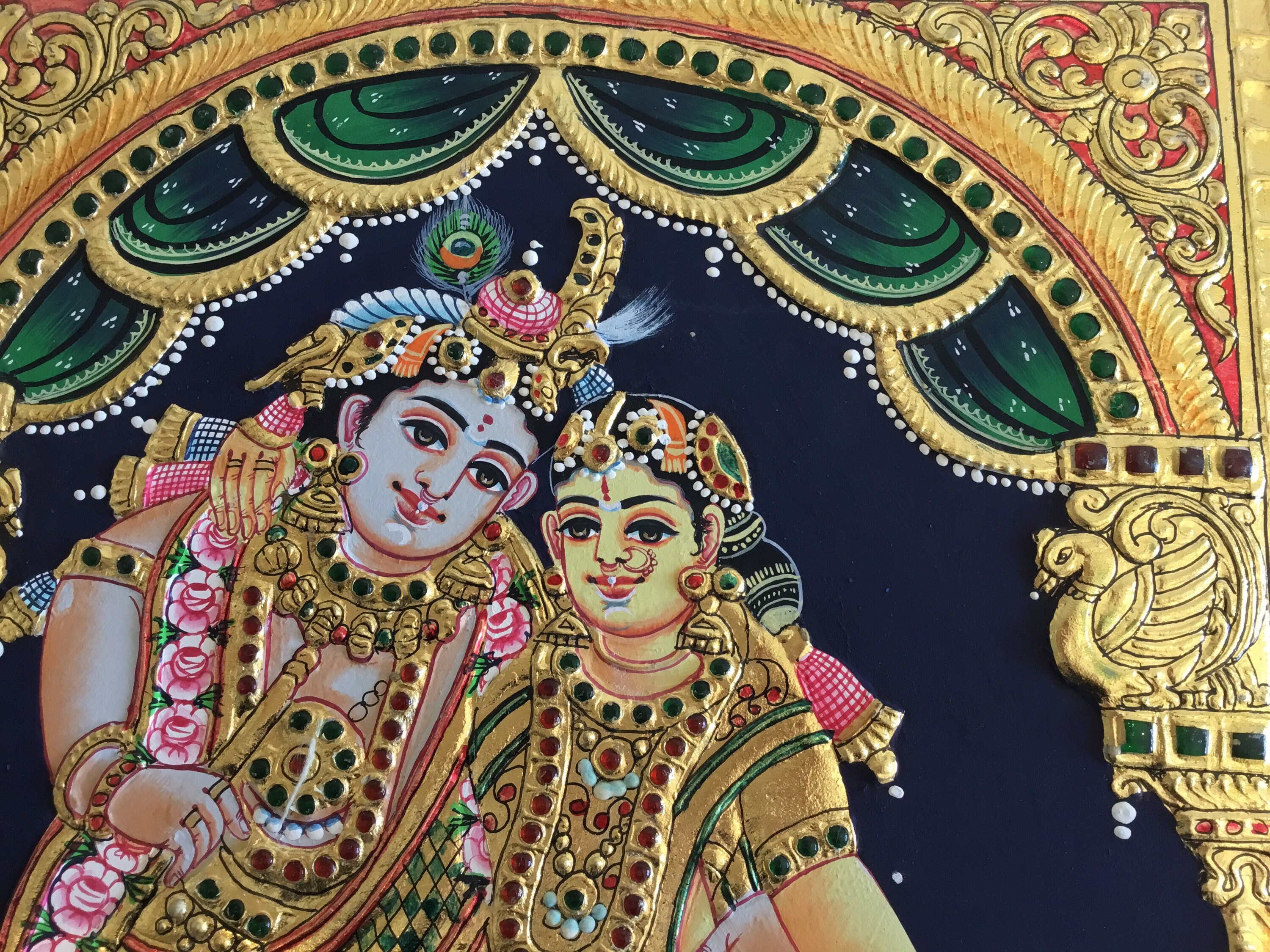 Indian Painting – Krishna & Radha, 1950s Hand-Painted Gold Leaf — photo 4 of 9